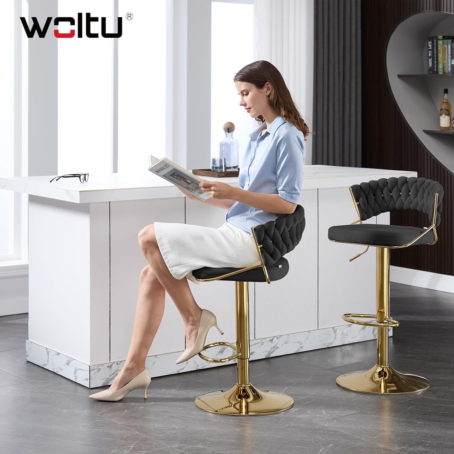 Woltu Barhocker (1 St), mit geflochtener Rückenlehne Fußstütze, Barstuhl Sa günstig online kaufen