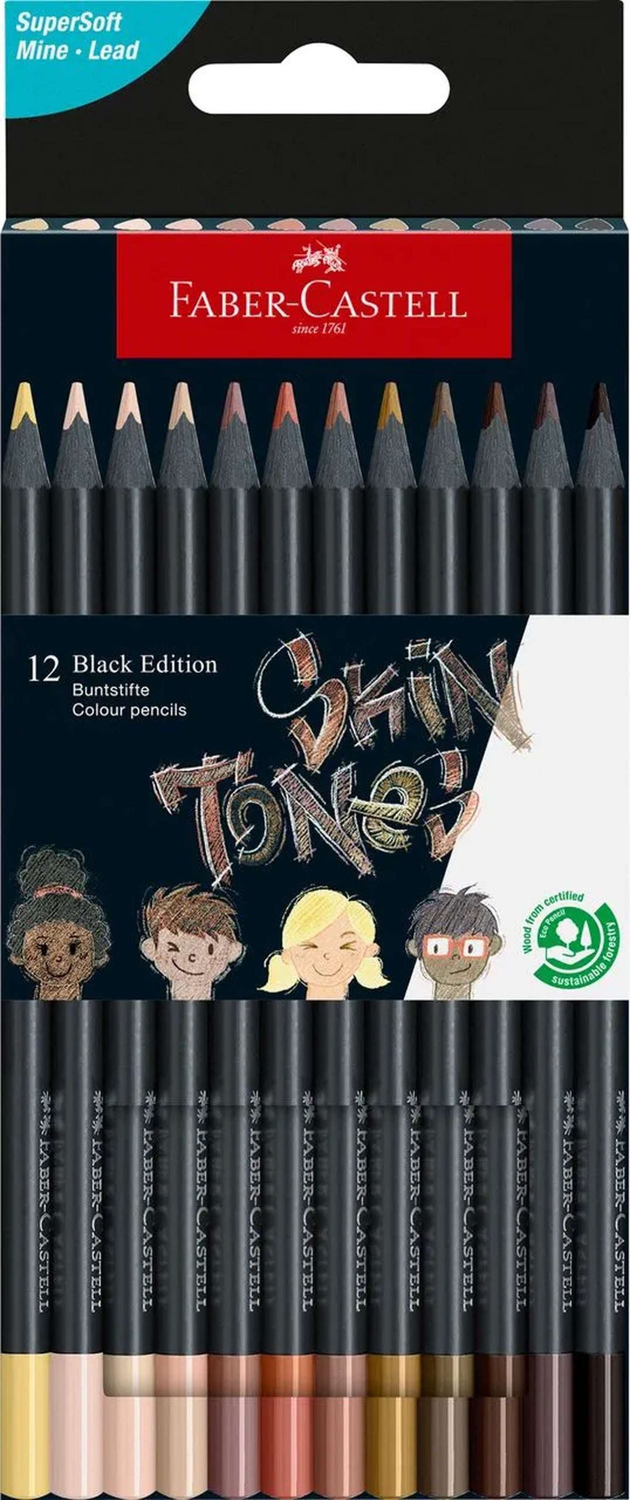 Faber-Castell Buntstift Buntstifte Skin Tones im 12er Kartonetui aus schwarzem Holz