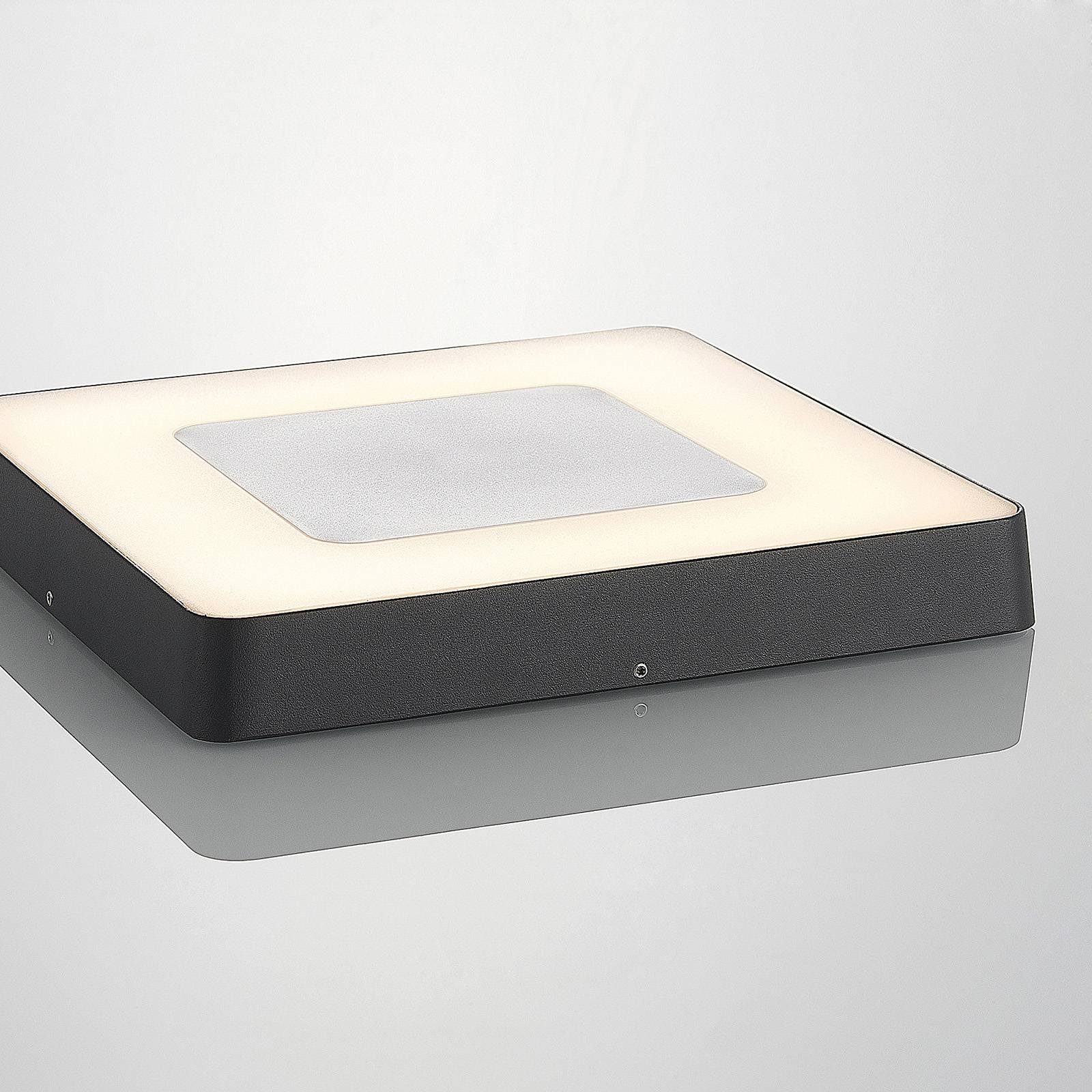 Sora, 1 dunkelgrau, LED Polycarbonat, Aluminiumdruckguss, verbaut, Modern, Lucande fest warmweiß, weiß, LED-Leuchtmittel Außen-Deckenleuchte flammig