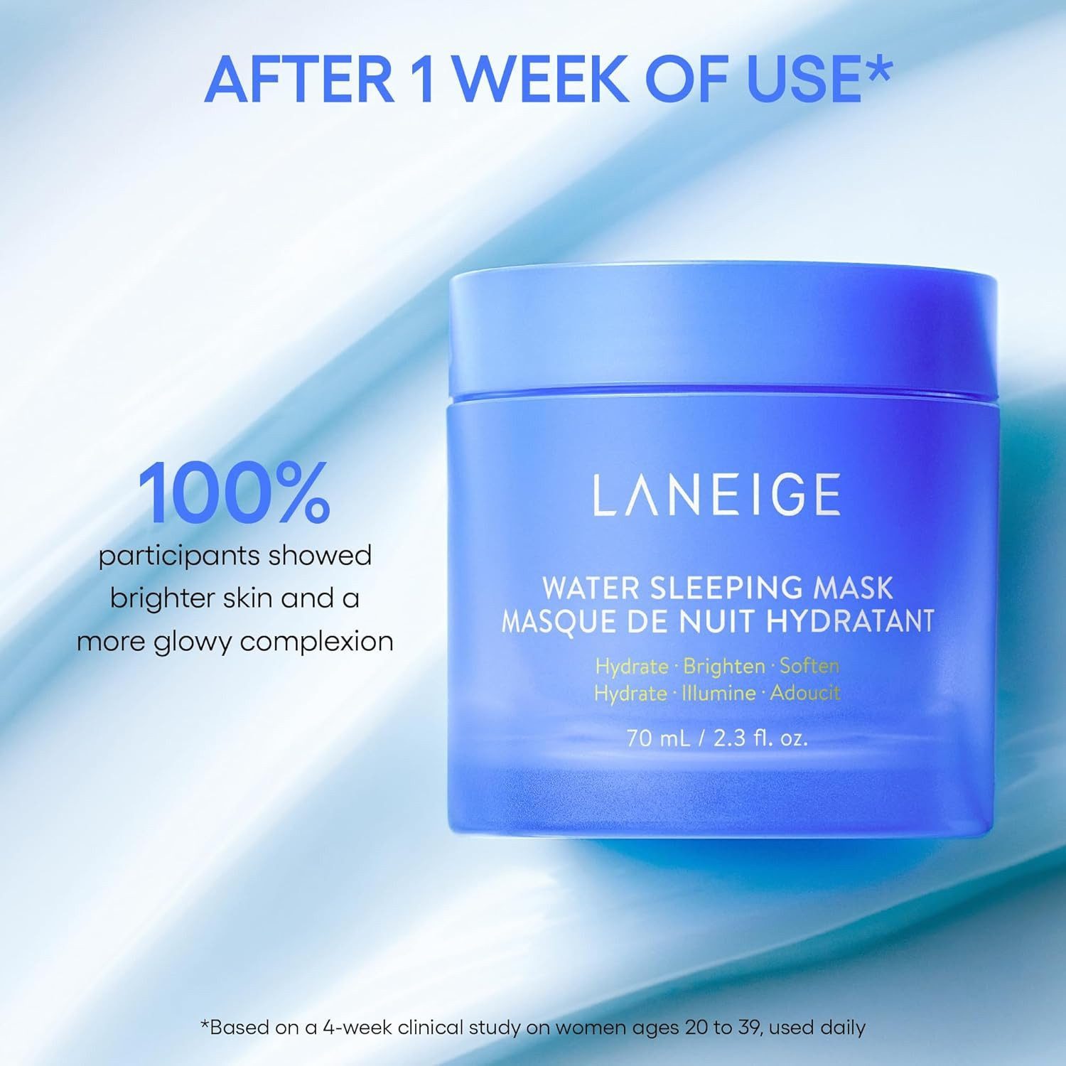 LANEIGE Feuchtigkeitscreme Water Sleeping Mask EX 70ml – Feuchtigkeitsspendende Nachtmaske für strahlende Haut, Pflegemaske, Nachtmaske, Feuchtigkeitsspendend, Beruhigender Duft, Leichte Gel-Textur