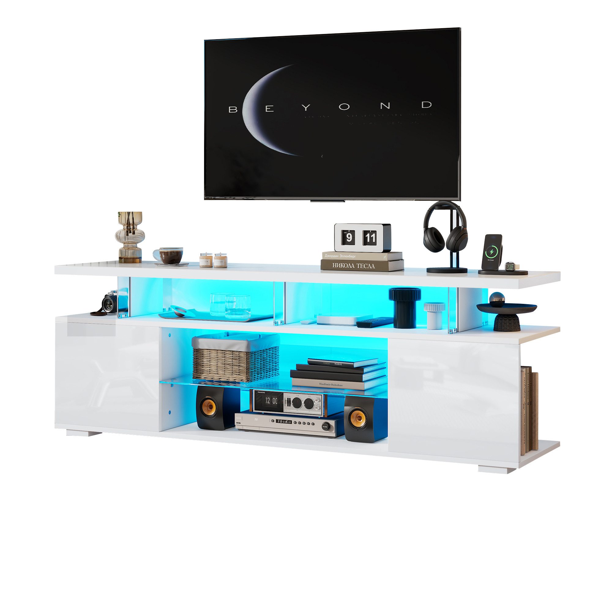 OKWISH Lowboard Moderner TV-Ständer in Hochglanzweiß (TV-Panel, TV-Glasschr günstig online kaufen