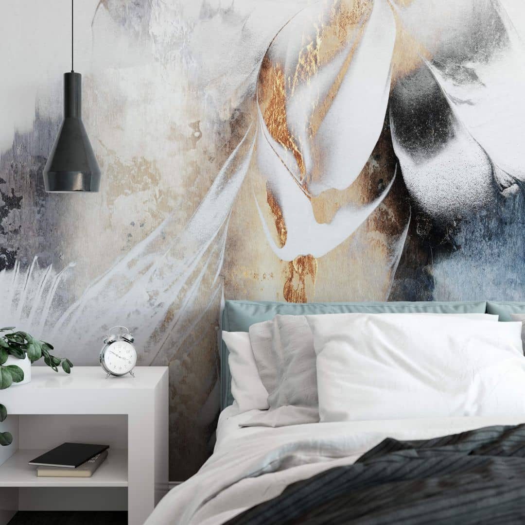 K&L Wall Art Fototapete Große Vliestapete XXL Art Deco Shabby Vintage Smoky Gold Nebel, Wohnzimmer Wandschutz