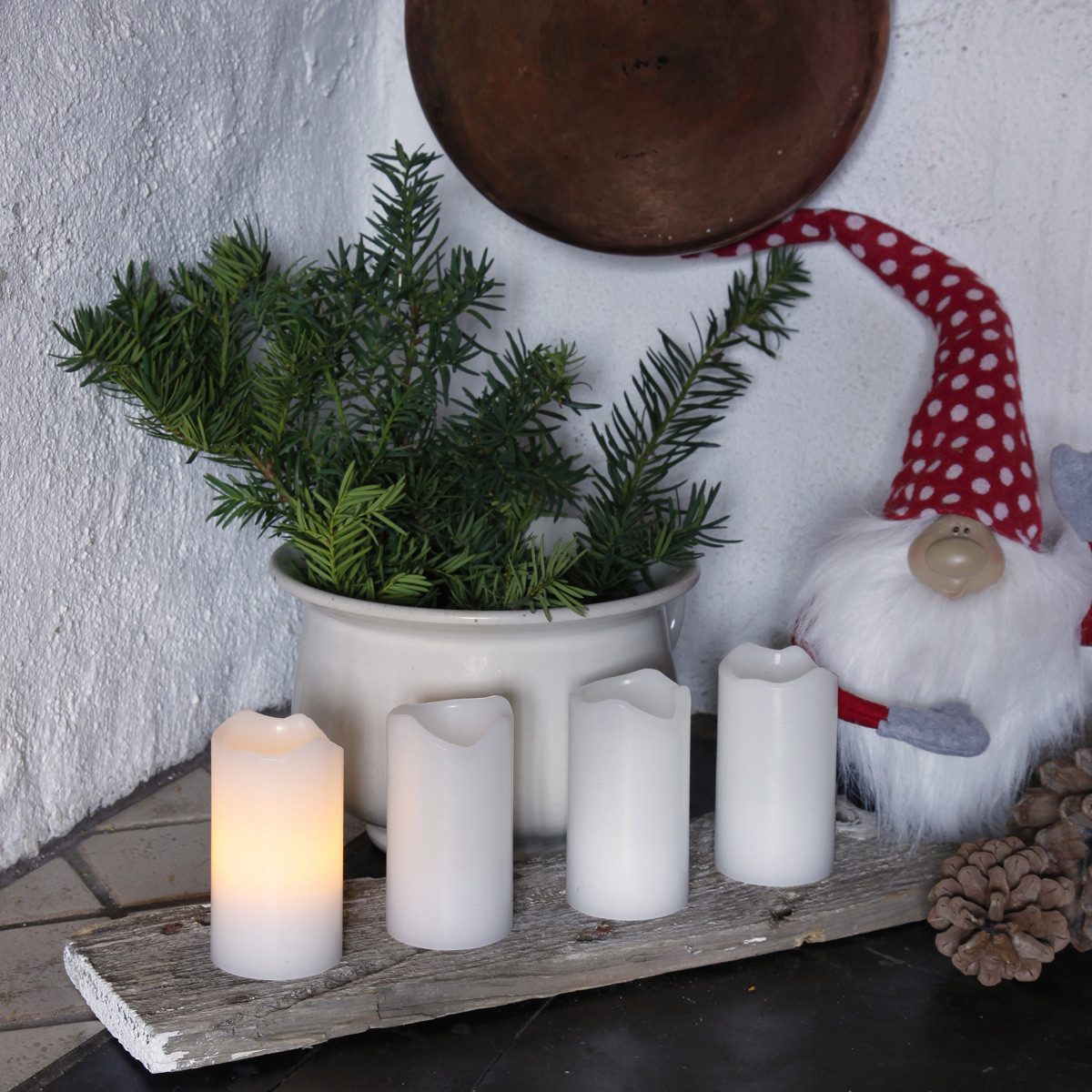 MARELIDA LED-Kerze LED Kerzenset Adventskerzen Echtwachs flackernd Timer Fernb. 4St weiß, LED Classic, warmweiß (2100K bis 3000K)