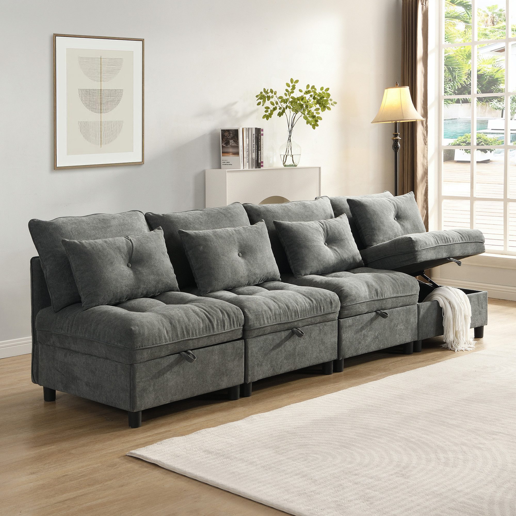 OKWISH Schlafsofa 4-Sitzer modulares trennbares Sofaset, Set, Frei kombinierbar