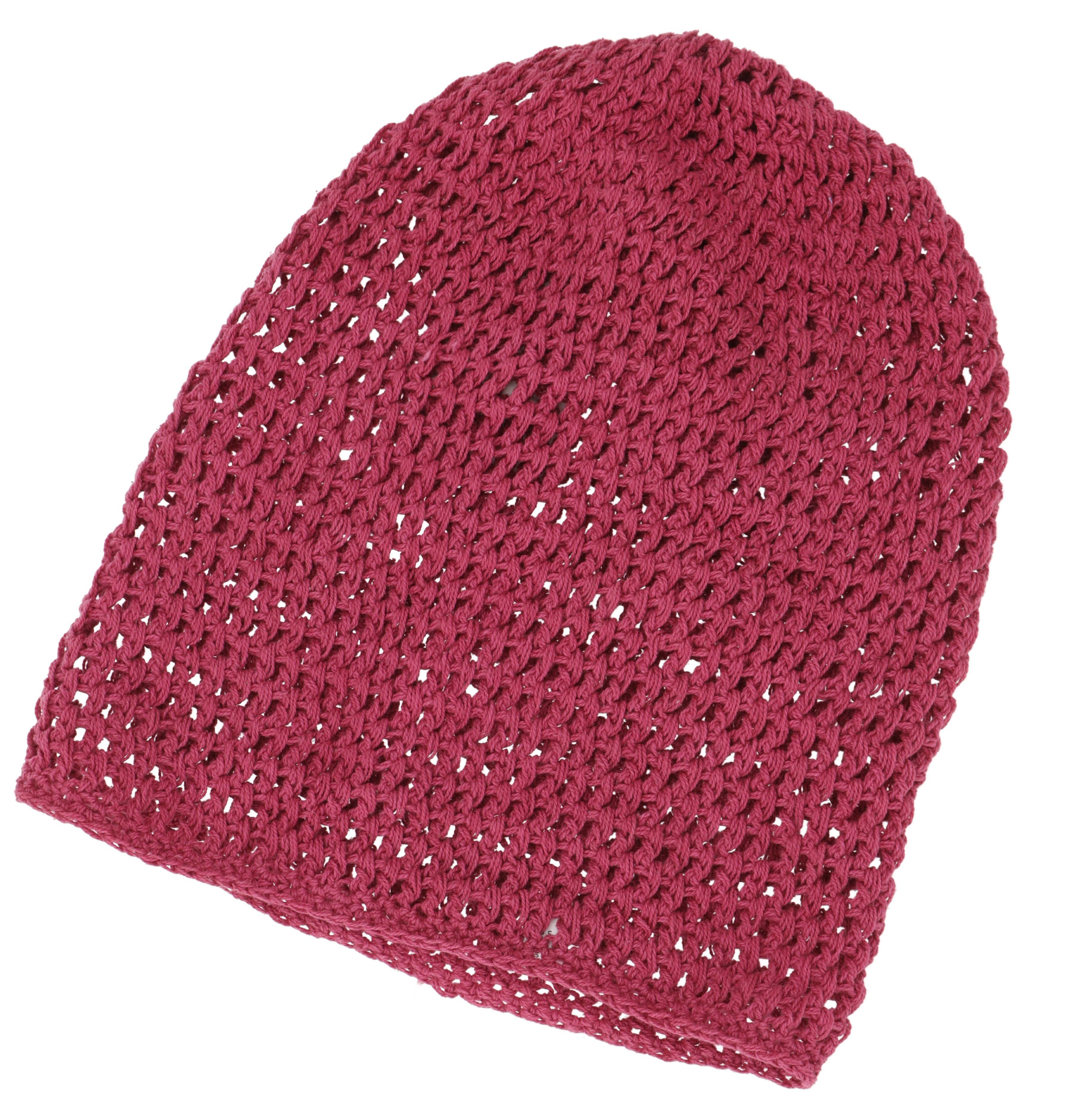 Guru-Shop Strickmütze Beanie, Baumwoll-Häkelmütze - himbeerrot günstig online kaufen