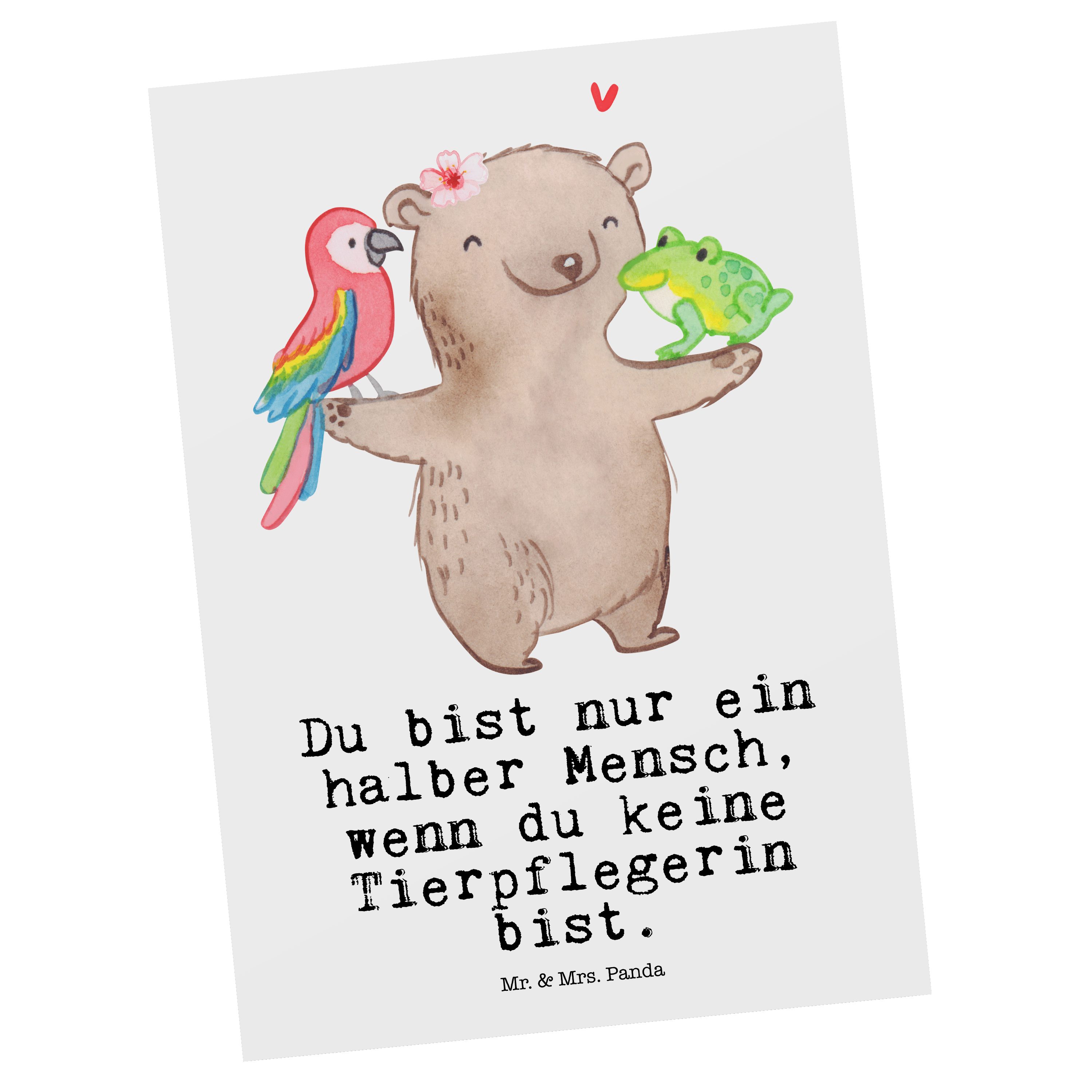 Mr. & Mrs. Panda Postkarte Tierpflegerin mit Herz - Weiß - Geschenk, Schenken, Dankeskarte, Ansi