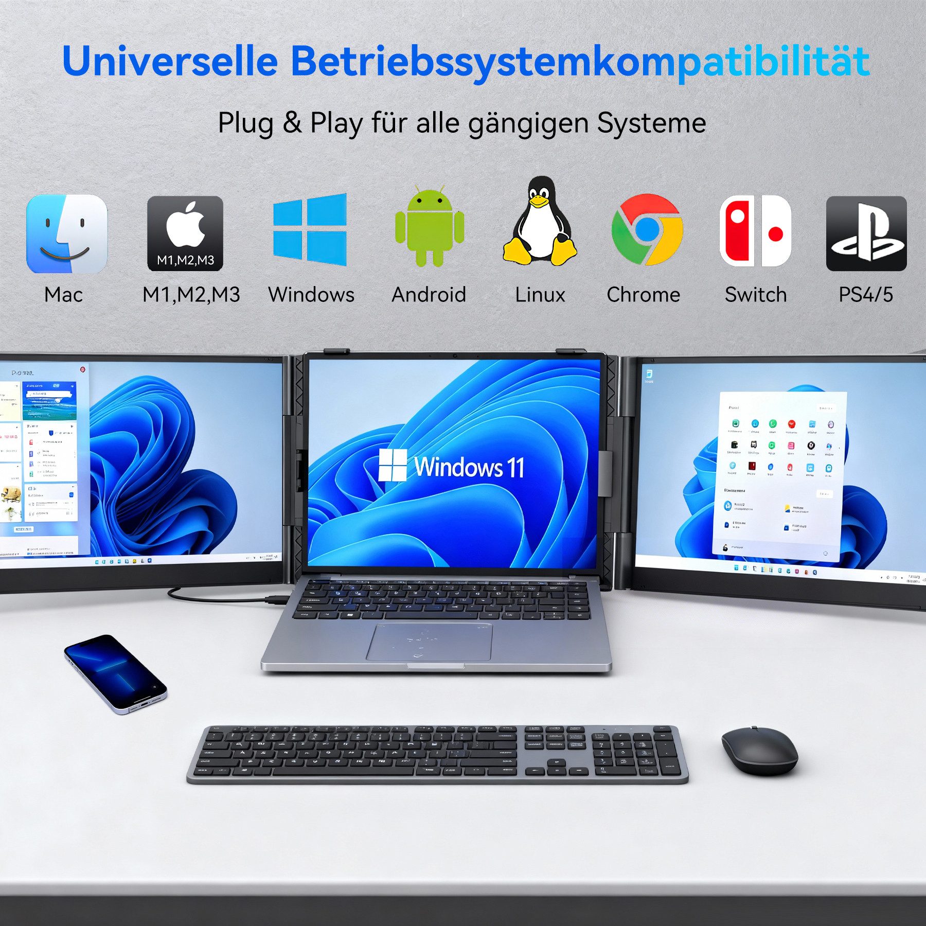 blackview Dual-Screen-Laptop PRO-Bildschirm-Extender Ultra-dünne Gaming Monitor Portabler Monitor (180° Monitor, Für 13"-17" Laptops- Nur ein Kabel für Video &  – Bild 4 von 5