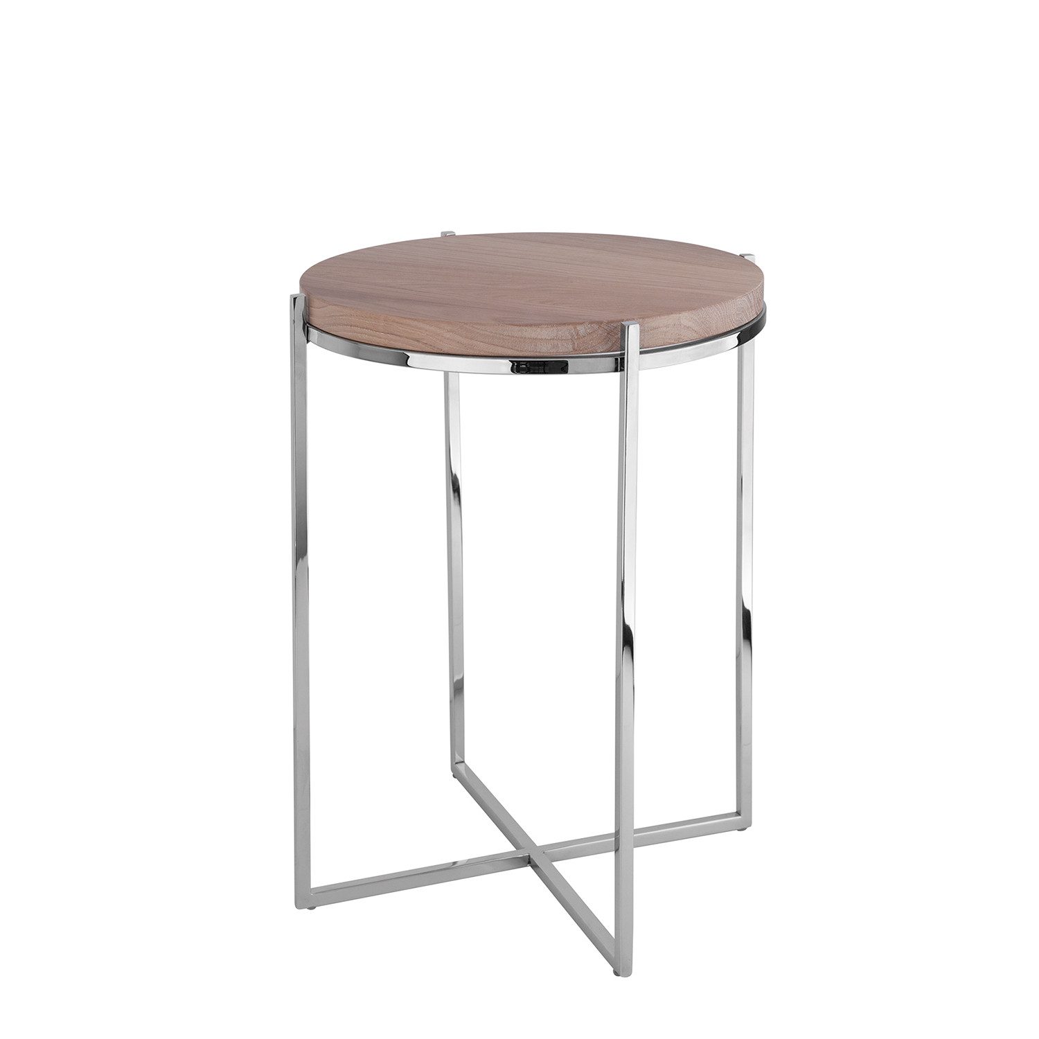 Tabletttisch BRIXTON Beistelltisch - H.41cm x D.35cm - lasiert/silber - Edelstahl
