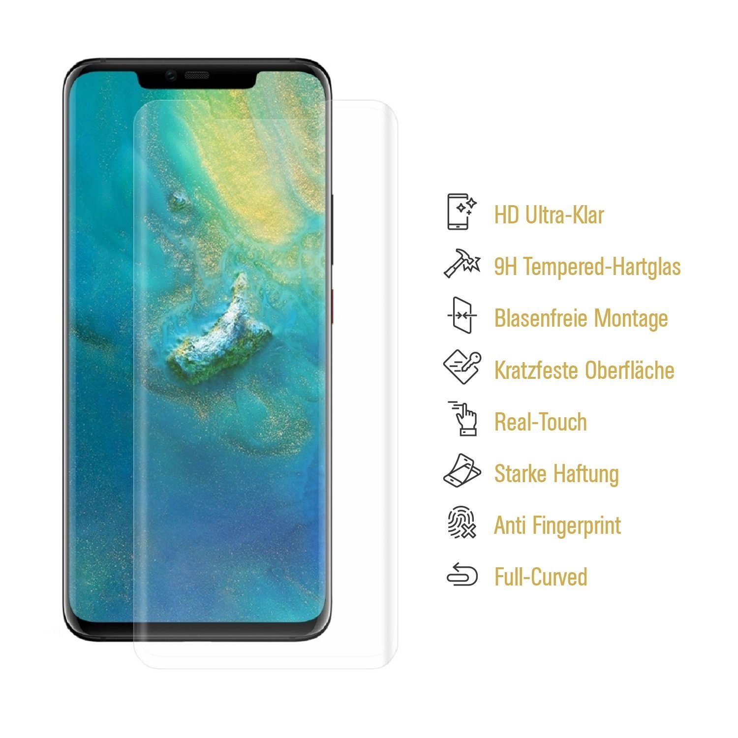 Schutzfolie 2x 9H Panzerglas für Huawei Mate 20 Pro FULL CURVED HD KLAR echtes