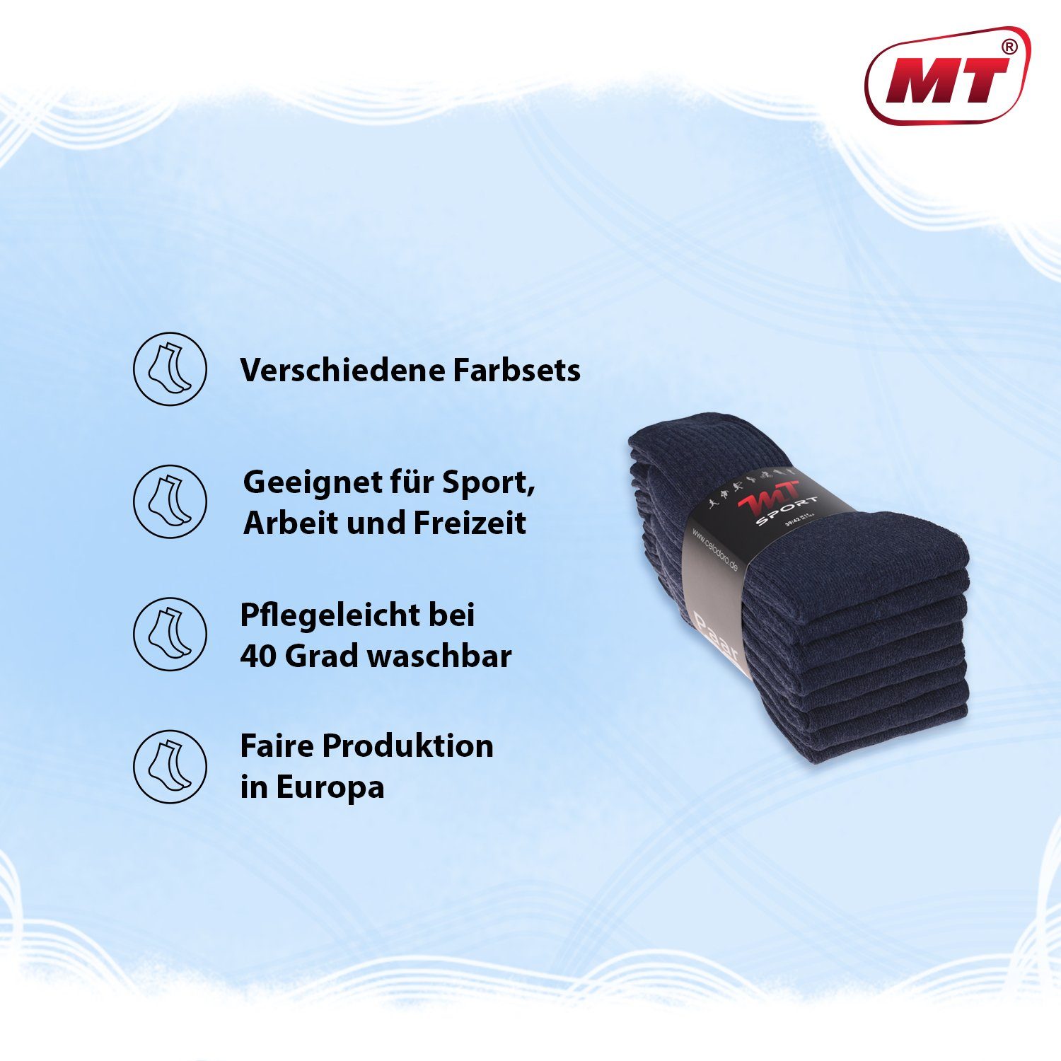 Sport- & 16 (16-Paar) / Freizeitsocken Jeansblau Paar Tennissocken (8-32 Tennissocken MT Damen/Herren Paar)