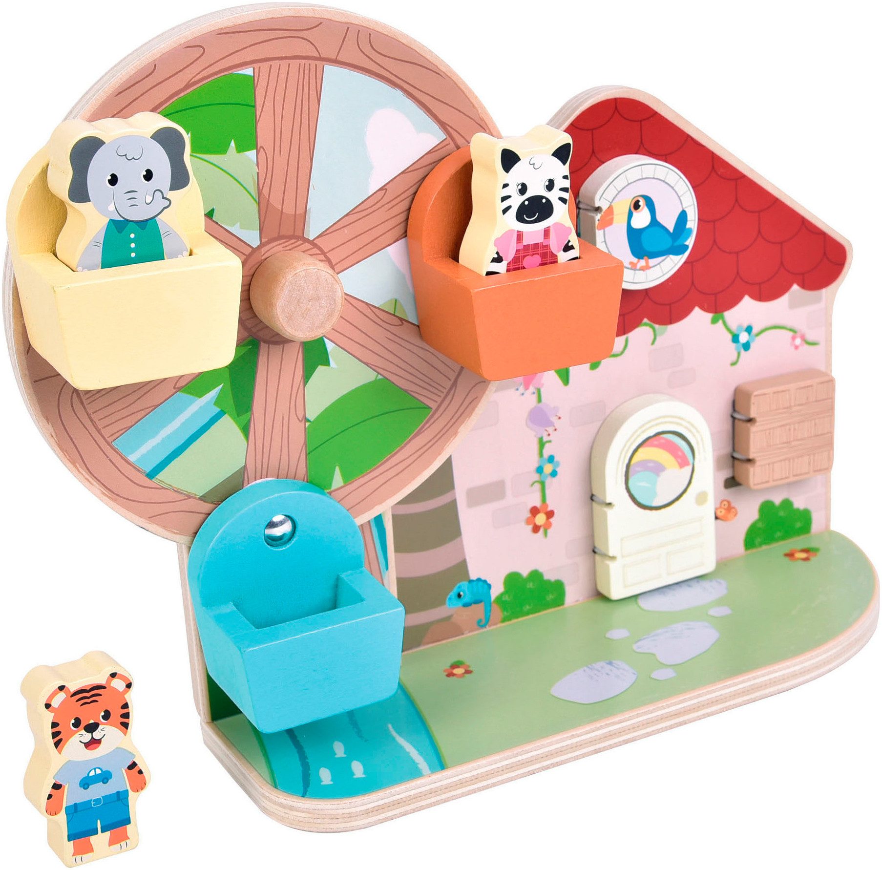 Small Foot Spielcenter Motorikspielzeug Riesenrad Jungle Friends, aus Holz, FSC® - schützt Wald