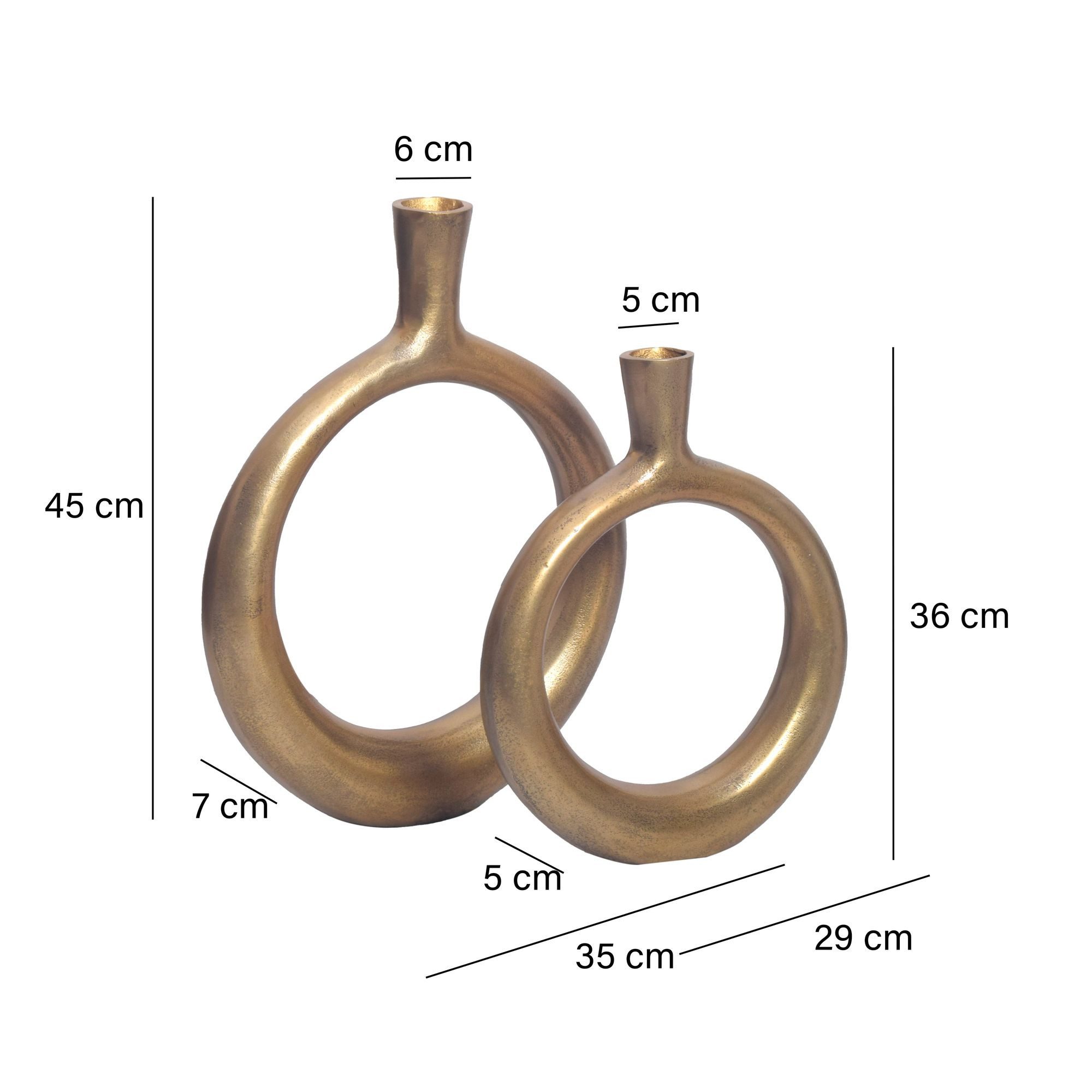 FINEBUY Tischvase FB65089 Vase 2er Set Blumenvase Aluminium Donut Modern Rund Wohndeko (Blumenvase 2-teilig, Tischvase Wohndeko Tischdeko), Donut-Form, Vase 2er Set Aluminium Modern Gold