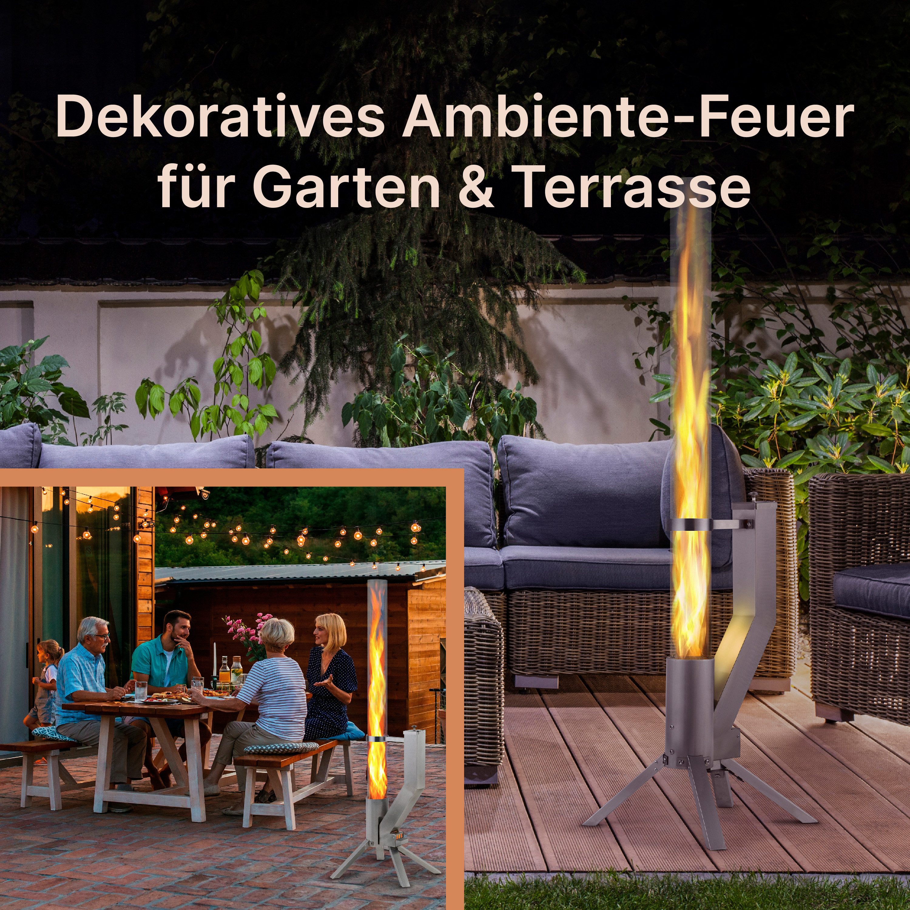 Gardenflare Feuerschale Feuerrohr – Edelstahl Feuersäule für Terrasse und G günstig online kaufen