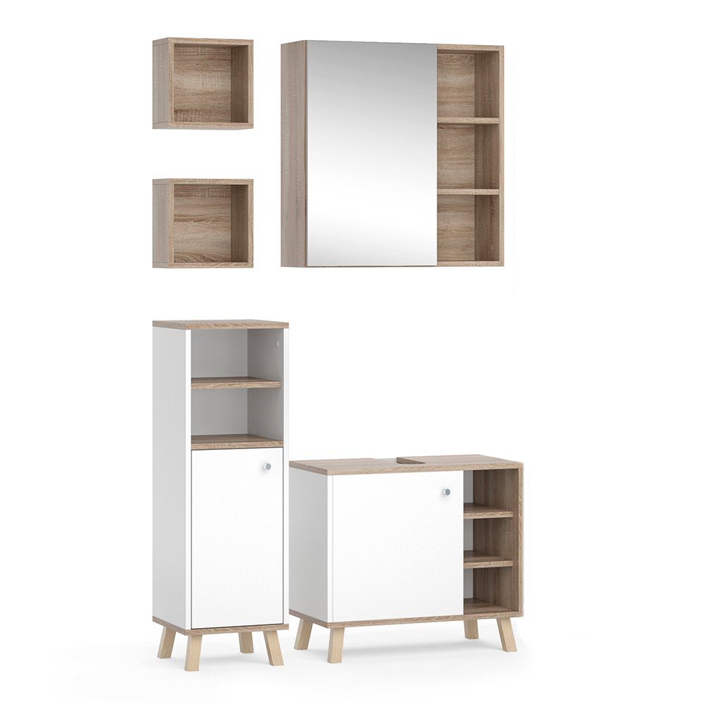 Vicco Badmöbel-Set Senyo, Weiß/Sonoma, 4 Teile, günstig online kaufen