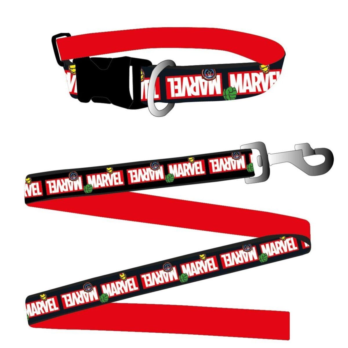 MARVEL Hundeleine 2-Teilig Hundehalsband & Hundeleine - M Größe aus mit Metallclip, Polyester
