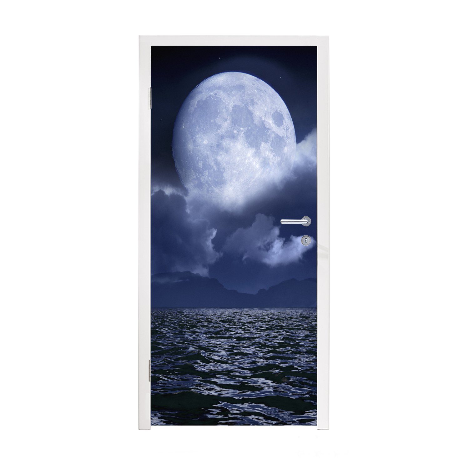 MuchoWow Türtapete Mond - Meer - Horizont, Matt, bedruckt, (1 St), Fototapete für Tür, Türaufkleber, 75x205 cm