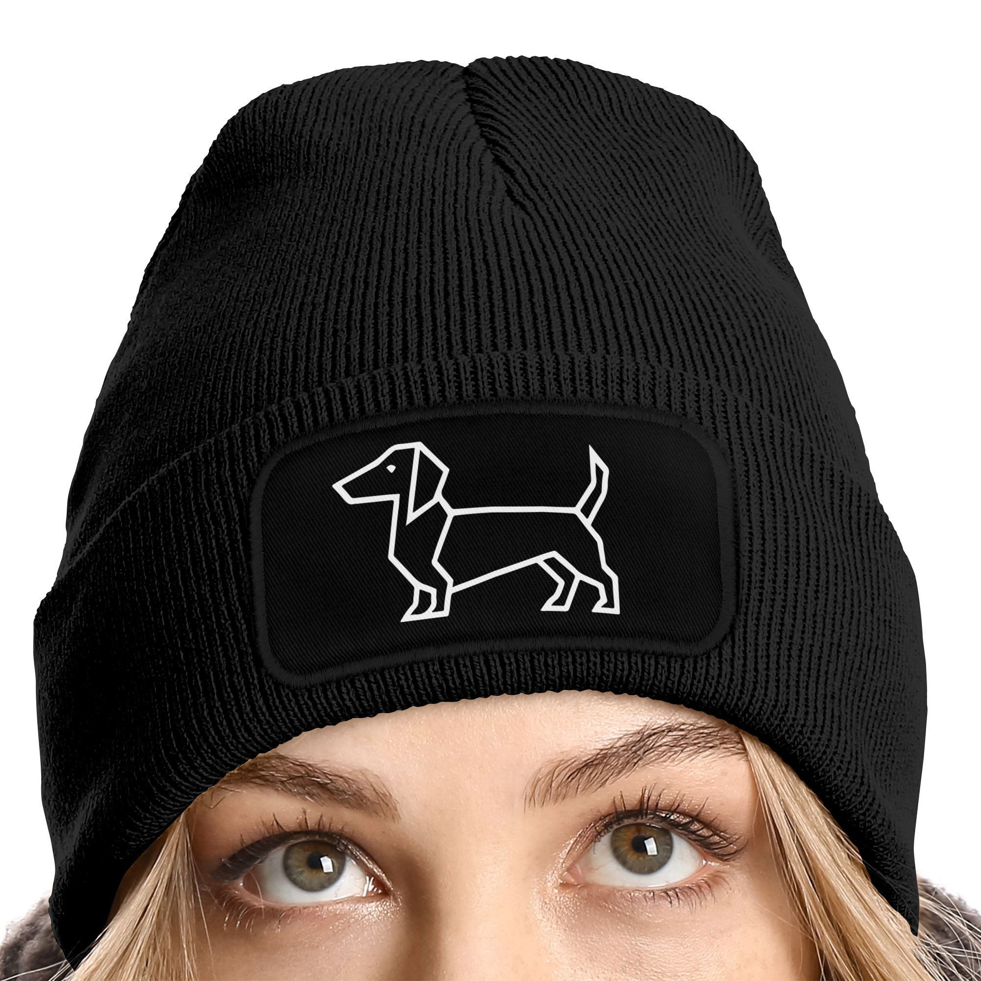 MoonWorks Strickmütze Damen Beanie mit Patch Strickmütze Aufdruck Dackel Po günstig online kaufen