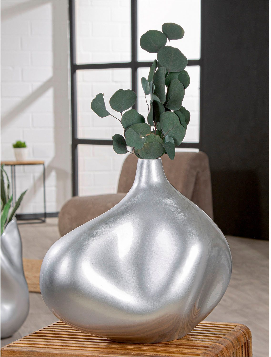 GILDE Tischvase Vase organisch Jolie silberfarben H. 33,5 cm (1 St)