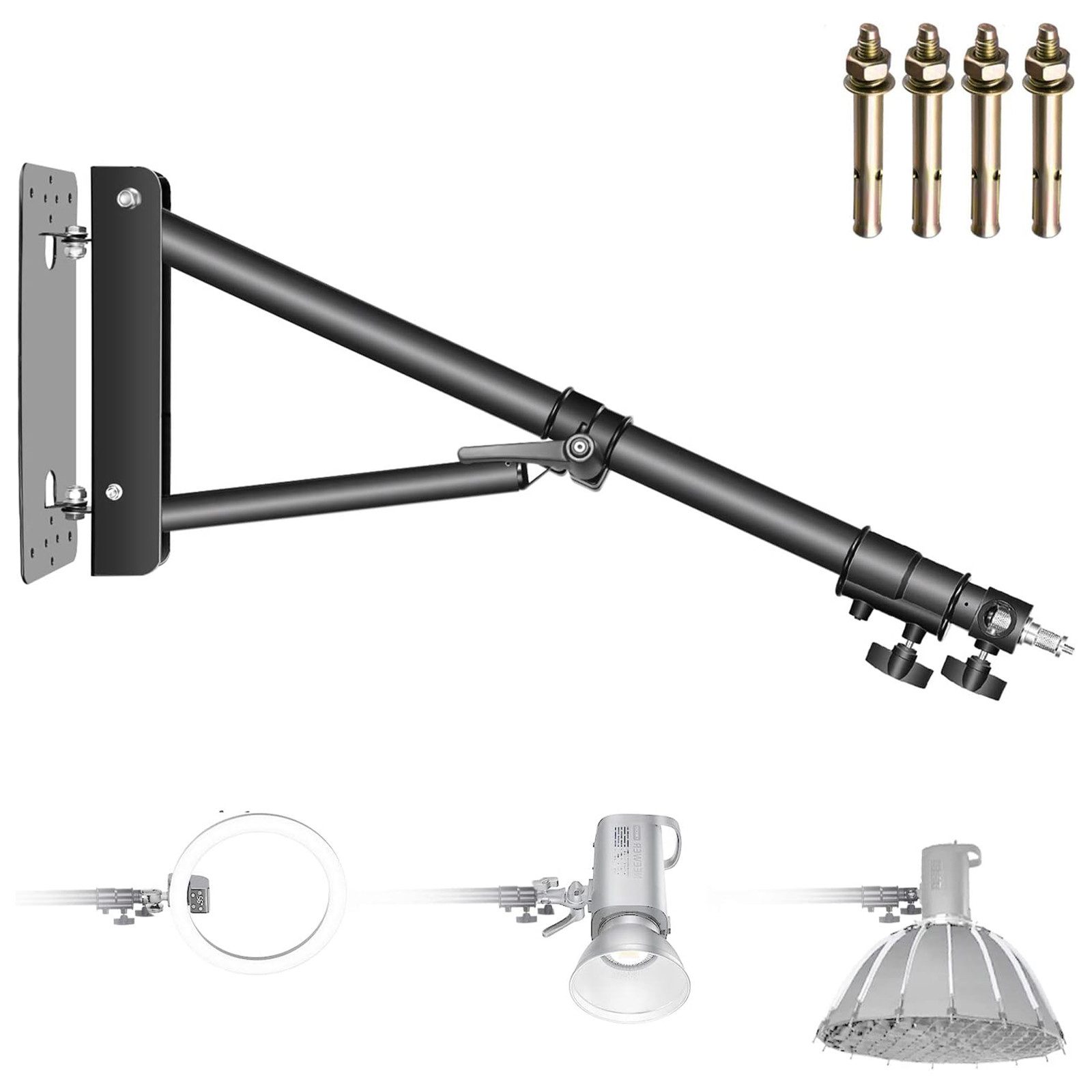 Neewer Studiozubehör-Wandhalterung ST-WM130 Wand-Boomarm 130cm 180° schwenkbar, (Packung, Längenverstellbar von 80 bis 130 cm)