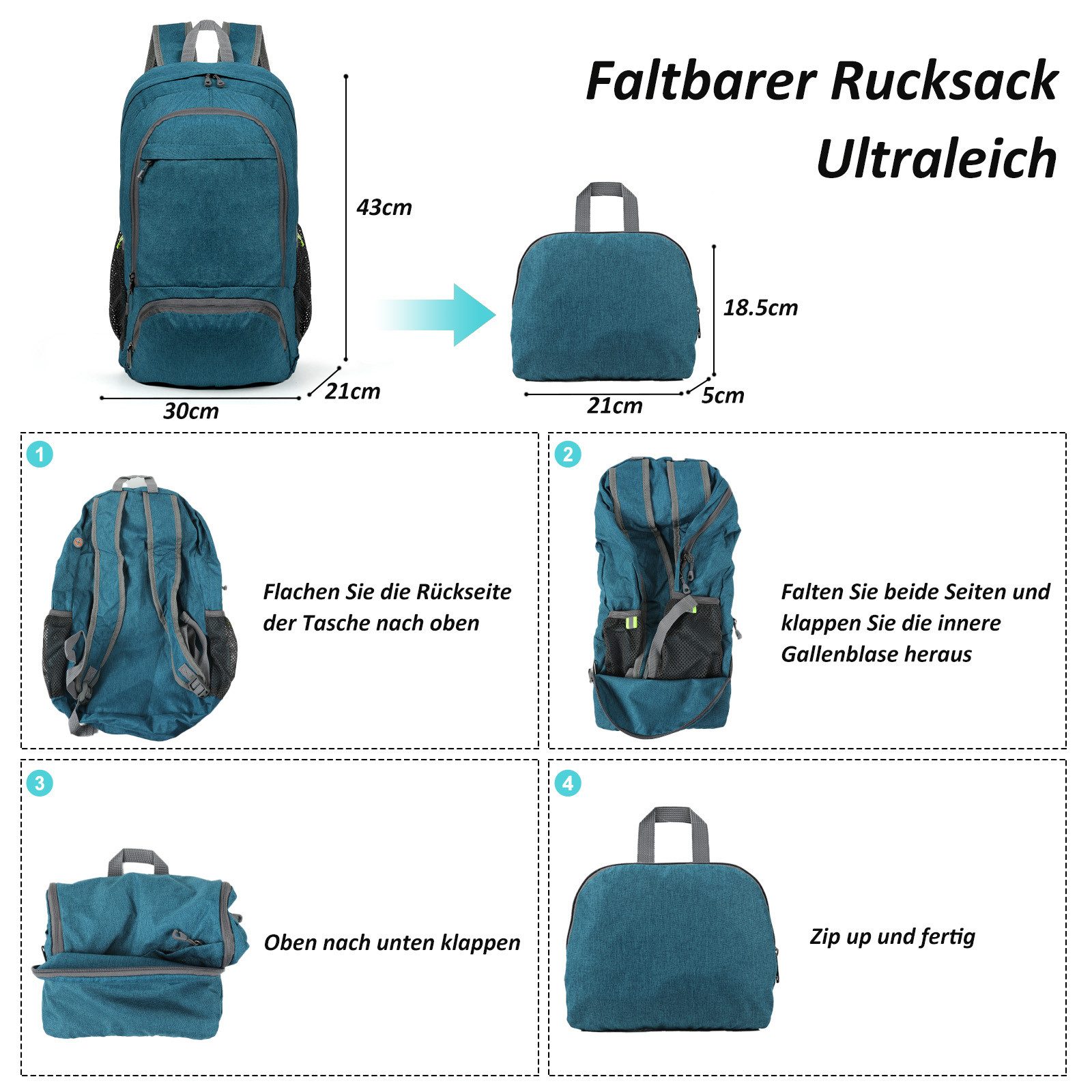 TAN.TOMI Wanderrucksack 23L Rucksack Leicht Faltbarer Reiserucksack Seitentaschen, Für Radfahren, Klettern, Bergsteigen und Reisen Sport