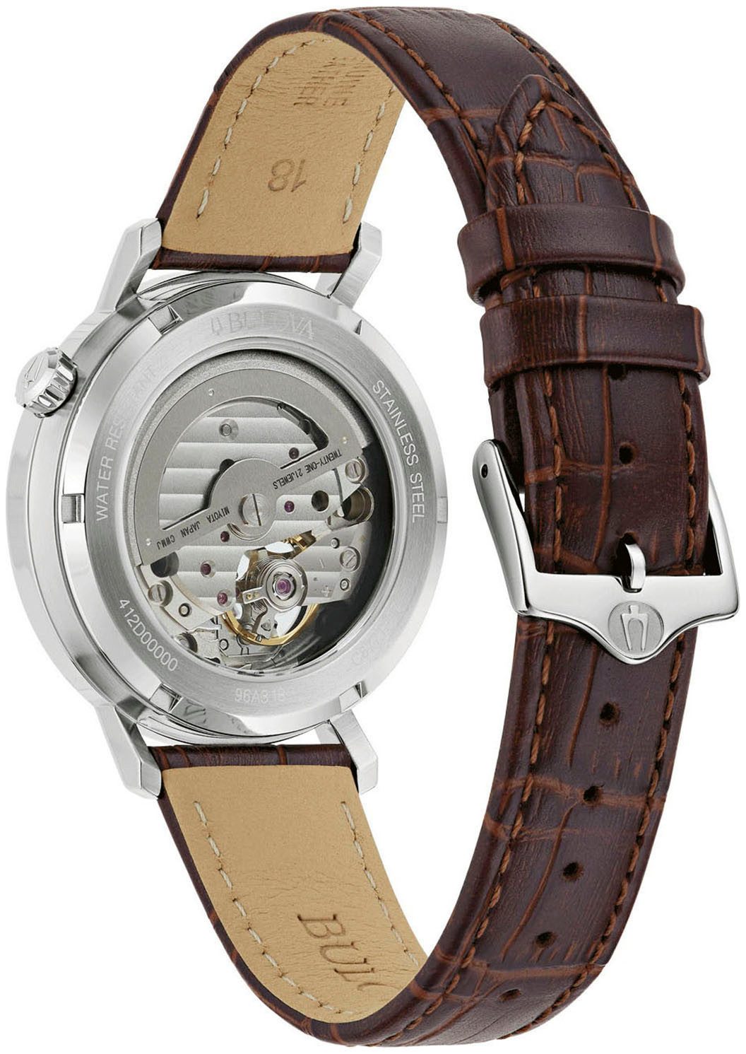 Bulova Automatikuhr 96A318, Armbanduhr, Herrenuhr, Mechanische Uhr, Lederarmband, analog