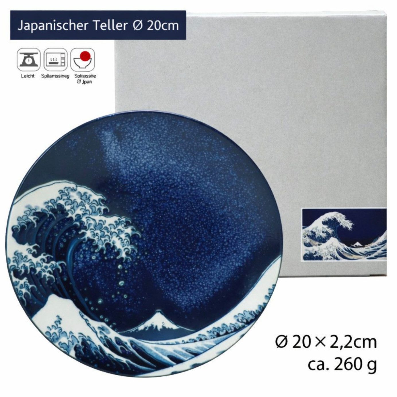 Ogura Ceramics Speiseteller Mino ware 20 cm japanische Teller mit Mt.Fuji Hokusai Made in Japan