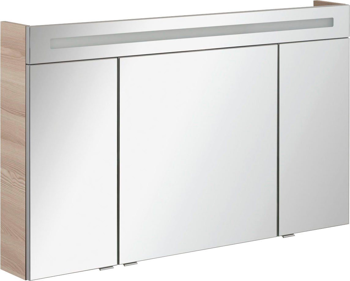 - Badmöbel 120 eloxiert verspiegelt, 3 Türen, doppelseitig Alaska-Esche 120 CL FACKELMANN Griffe Spiegelschrank Aluminium 4 cm, silber Breite Glaseinlegeböden,