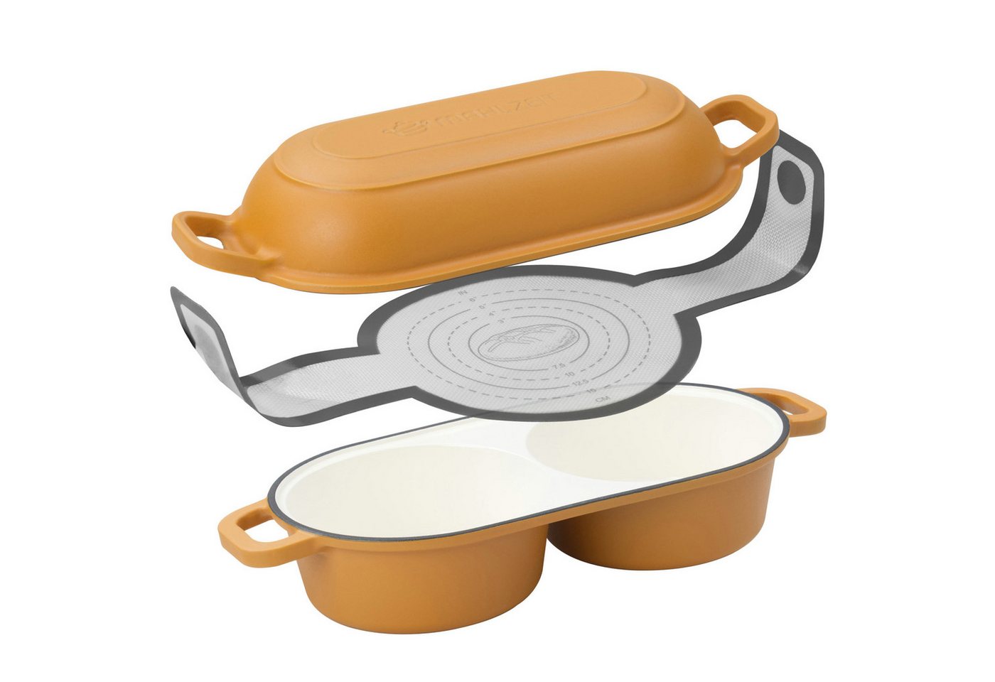 Mahlzeit Bräter Gusseisen Brotbacktopf Set emailliert, 5 Liter, 2 Backkammern, Gusseisen, Zwei separate Backkammern für zwei Brote gleichzeitig