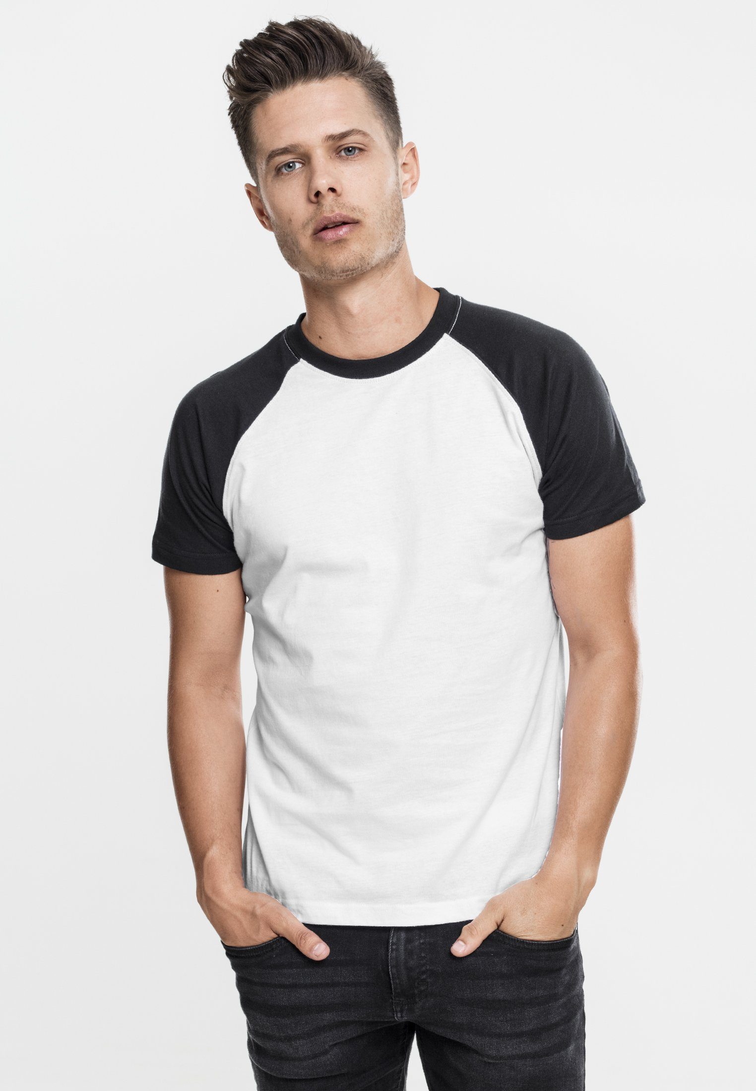 Tee URBAN white/black CLASSICS T-Shirt Herren Contrast Raglan (1-tlg)