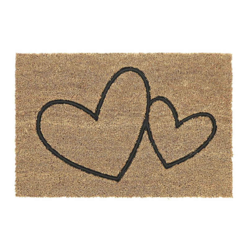Fußmatte Kokos Fußmatte Herzen, relaxdays, Höhe: 15 mm