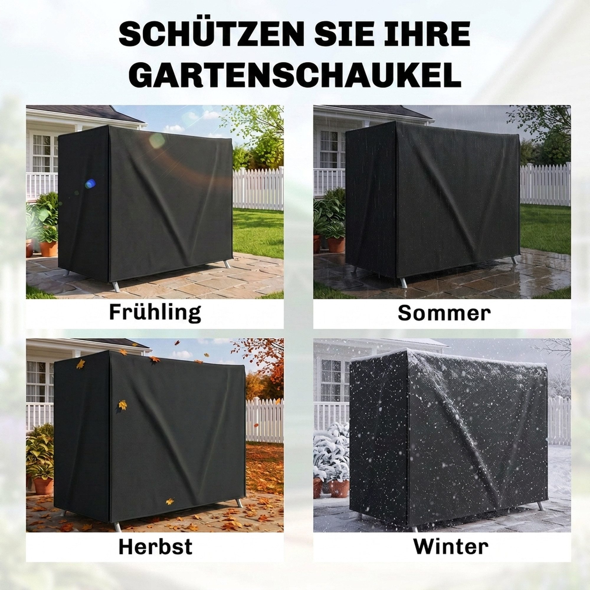 Outsunny Gartenmöbel-Schutzhülle Hollywoodschaukel Abdeckung mit UV-Schutz (Schutzhülle für Gartenschaukel, 1-St., Abdeckhaube), Oxford, Schwarz, 220 x 125 x 17 – Bild 4 von 5