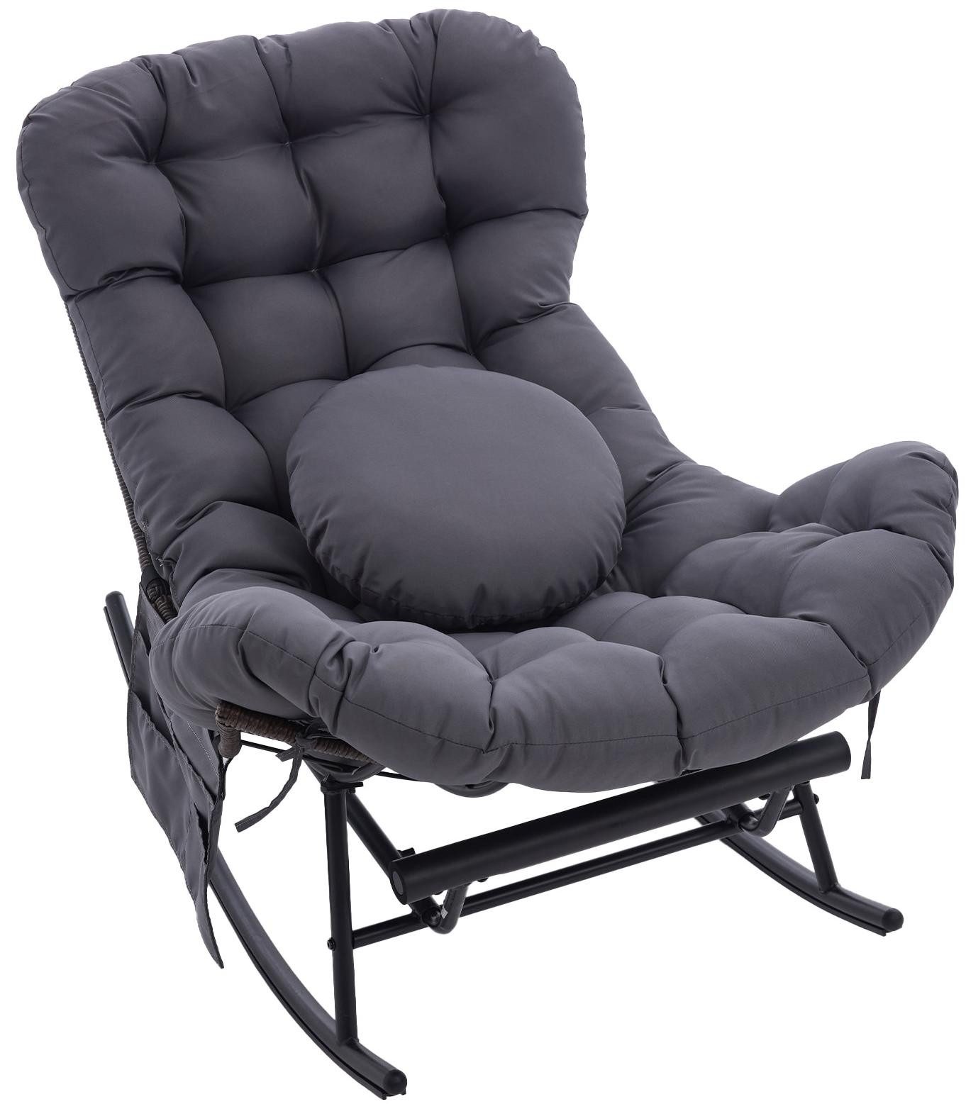 LVHOM Schaukelstuhl ausziehbarer Fußstütze, dick gepolstert, Metallgestell, In-/Outdoor (zusätzliches Zierkissen, Seitentaschen, ergonomisches Design, Sitzmöbel/Liegeschaukel/Relaxsessel/Wohnaccessoire, 120kg Tragfähigkeit), Ideal für Wohnzimmer, Schlafzimmer, Spielzimmer, Arbeitszimmer, Garten