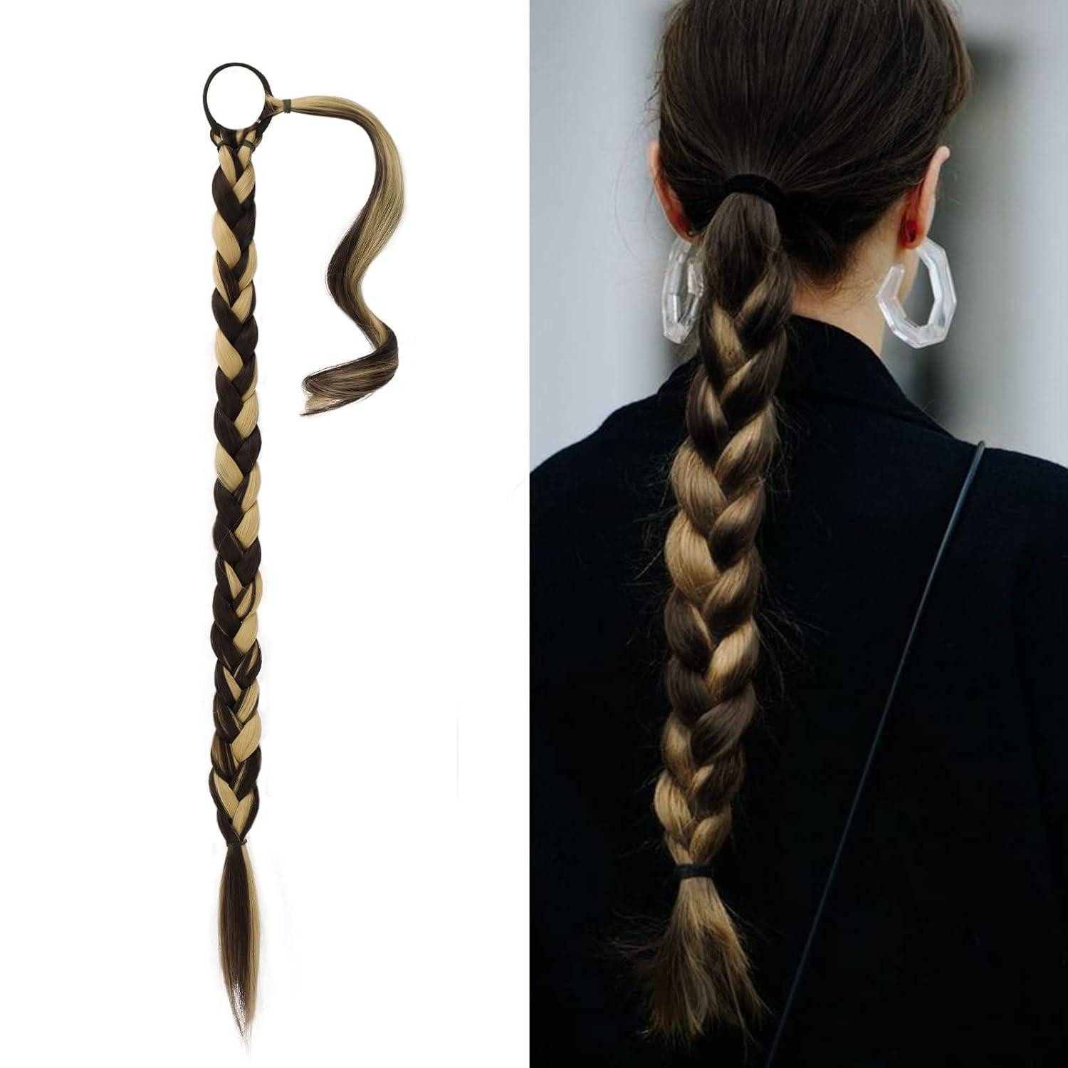LuxusKollektion Kunsthaar-Extension 76cm Geflochtene Pferdeschwanzverlängerung Blond Mittelbraun