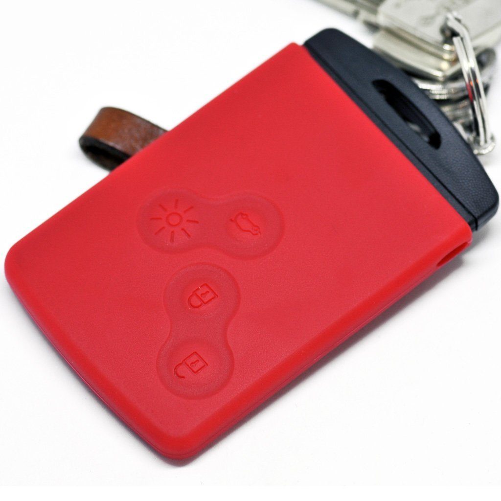 mt-key Schlüsseltasche Autoschlüssel Softcase Silikon Schutzhülle Rot, für Renault Captur Clio Grand Scenic ZOE Schlüsselkarte 4 Knopf KEYLES
