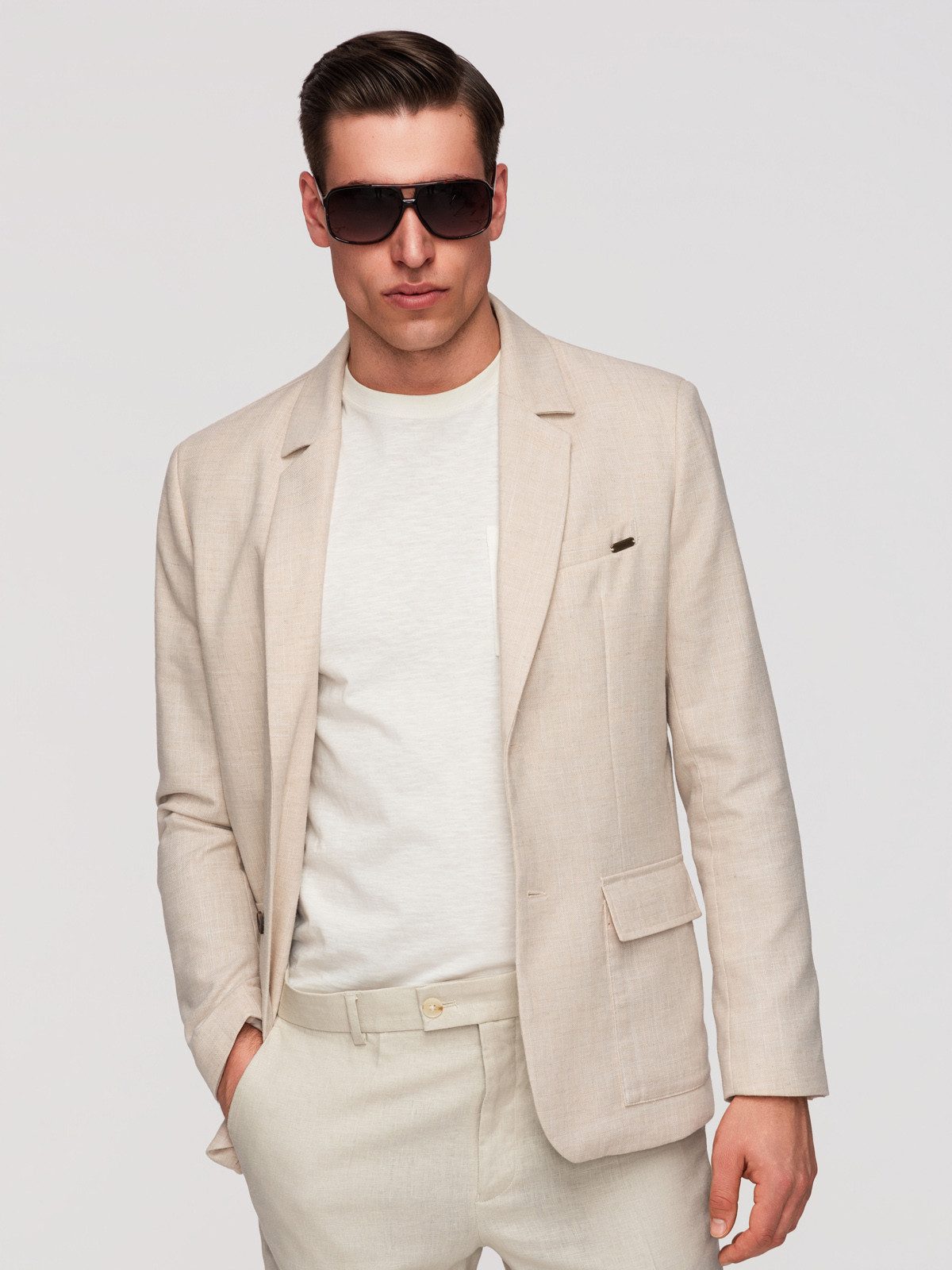 OMBRE Anzugsakko Blazer M169 V-1 beige S Beige L (kein Set, 1-tlg)
