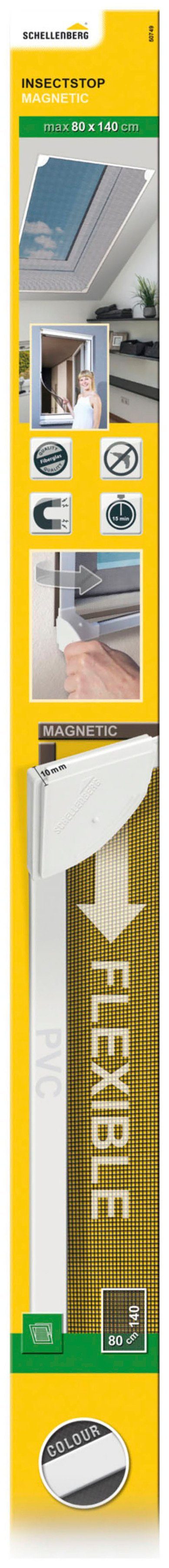 SCHELLENBERG Insektenschutz-Fensterrahmen für Dachfenster, Fiberglasgewebe mit Magnetrahmen, (Set, 1-St), ohne bohren, 80 x 140 cm, weiß