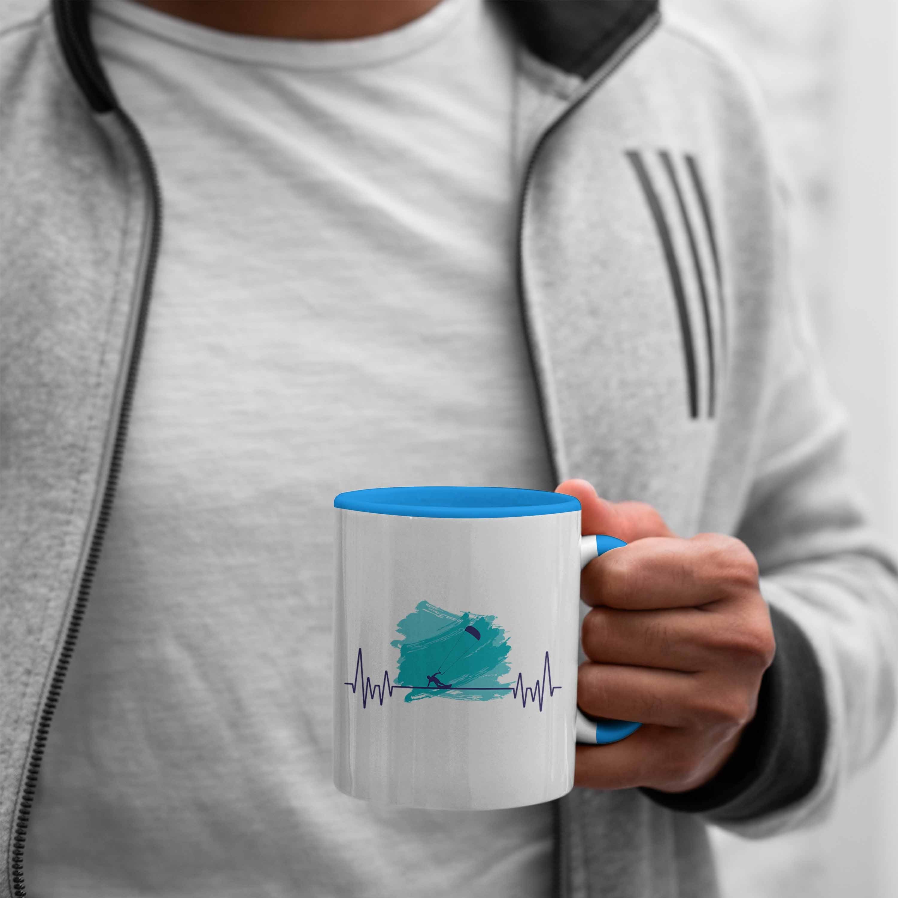 Trendation Tasse Trendation Kitesurf Geschenk - Tasse Kitesur Kitsurfing Blau Herzschlag für