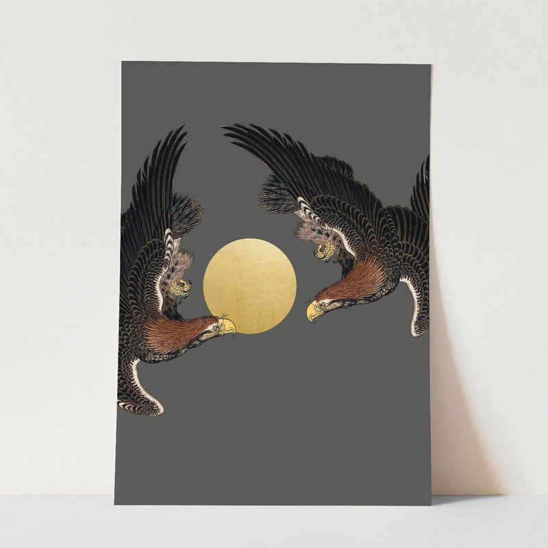 Sinus Art Wandbild »Vogel Motiv Adler Greifvogel Raubvogel Goldene Sonne asiatisches Design«