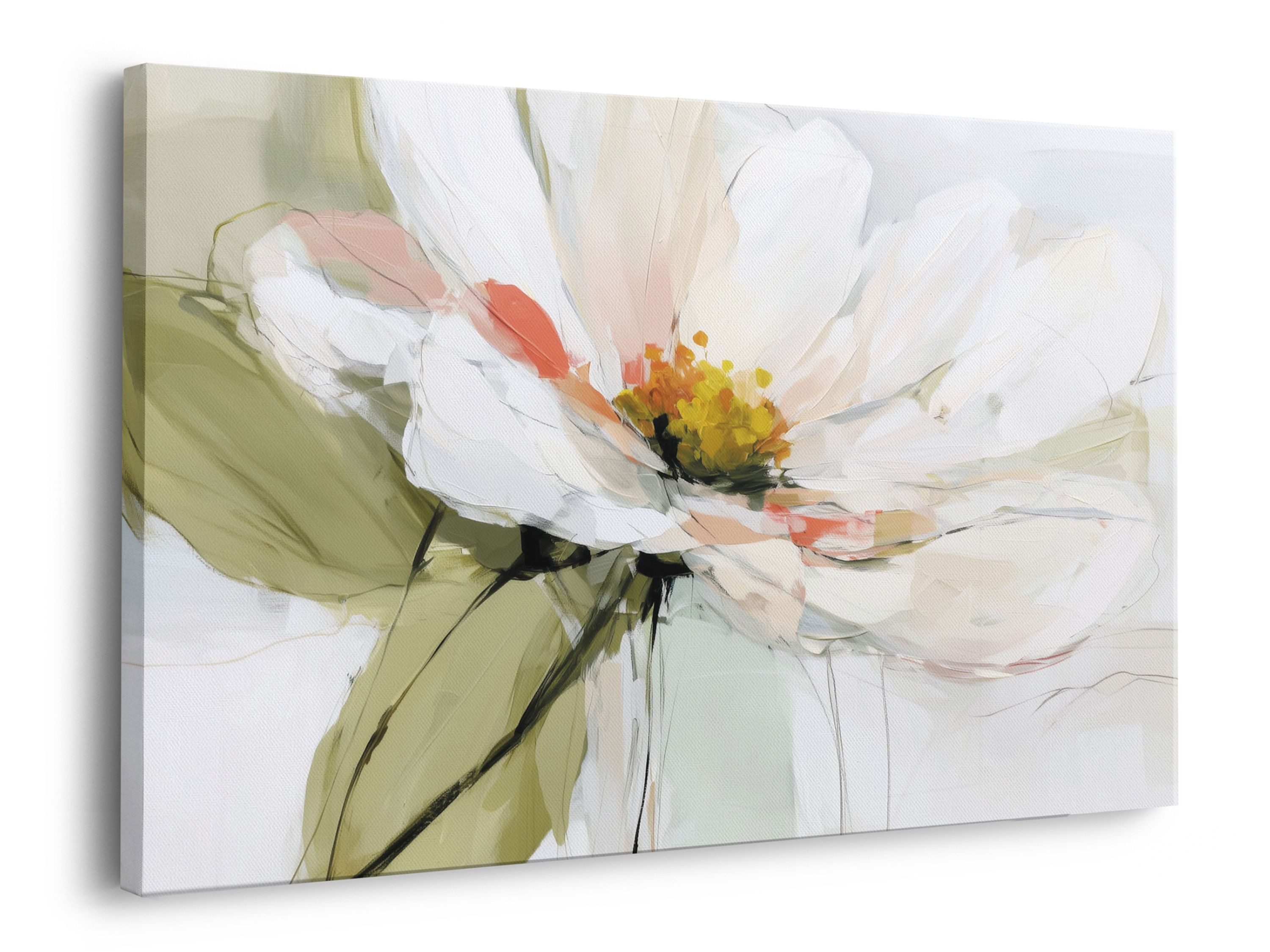 artissimo Leinwandbild Leinwandbild 70x50 weiße Blüte Salbei Creme Grün Wandbild modern, Natur: Weiße Blüte in Salbeitönen I