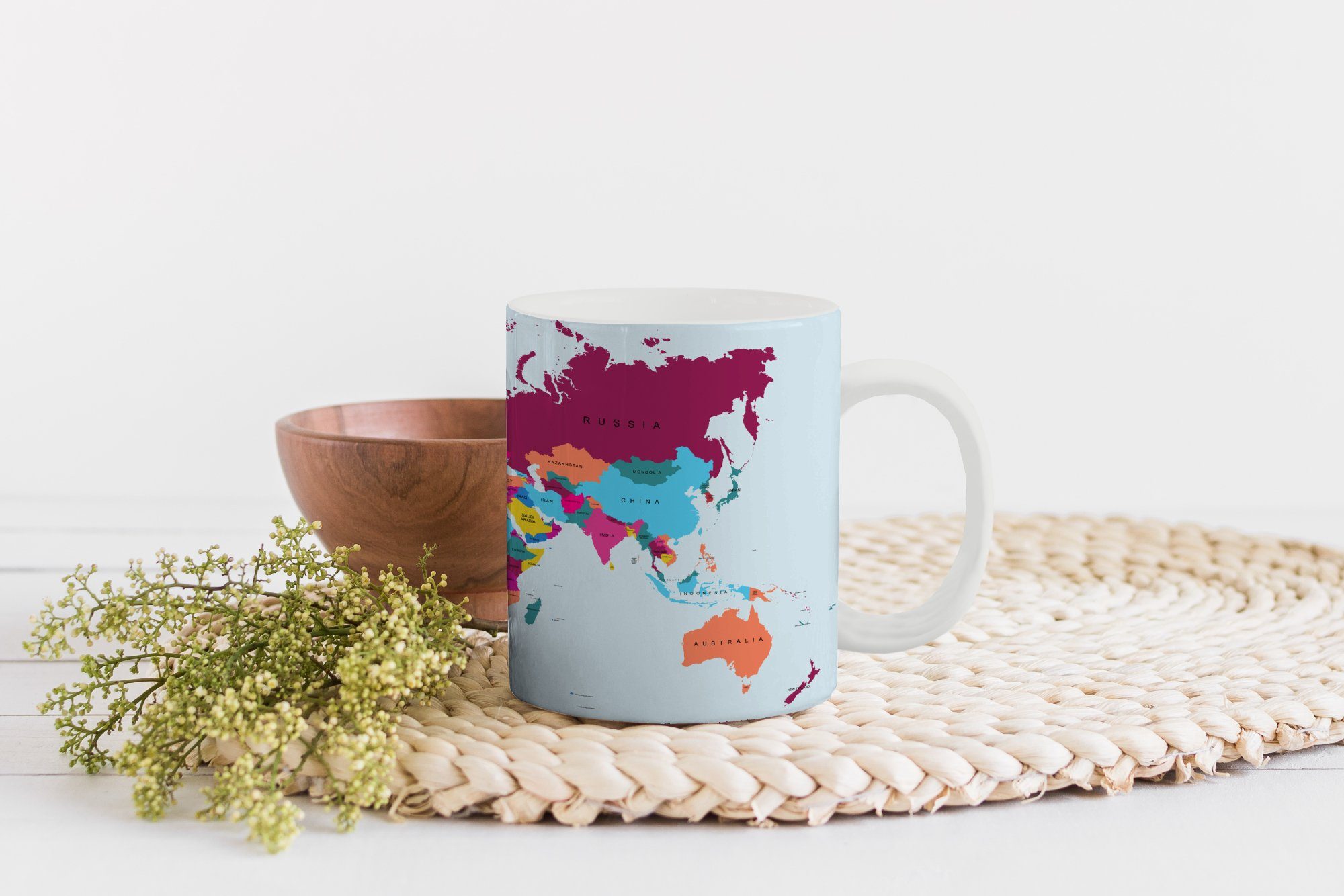 MuchoWow Tasse Weltkarte Trendig Keramik, - Farbenfroh, Teetasse, - Teetasse, Geschenk Kaffeetassen, Becher