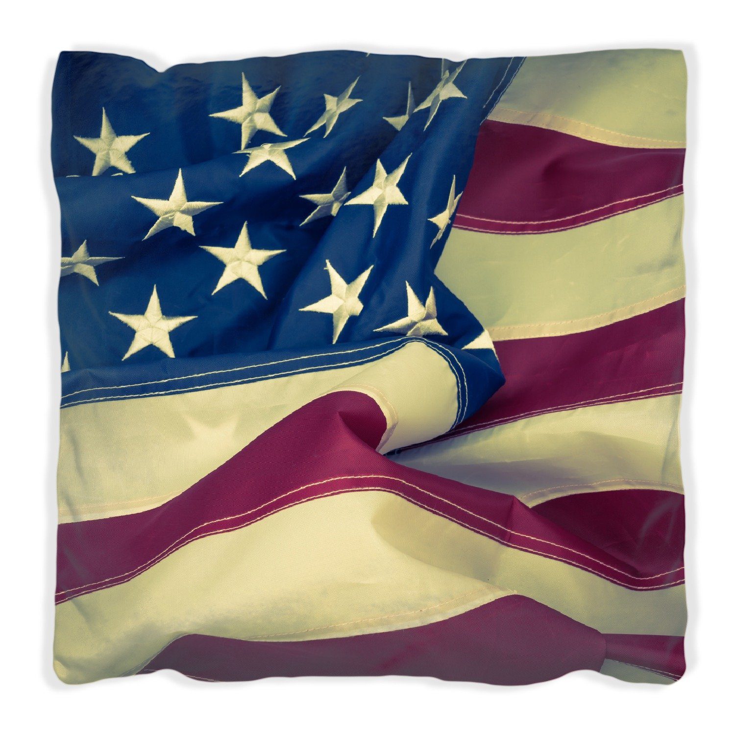 Wallario Dekokissen Amerikanische Flagge im Wind, handgenäht