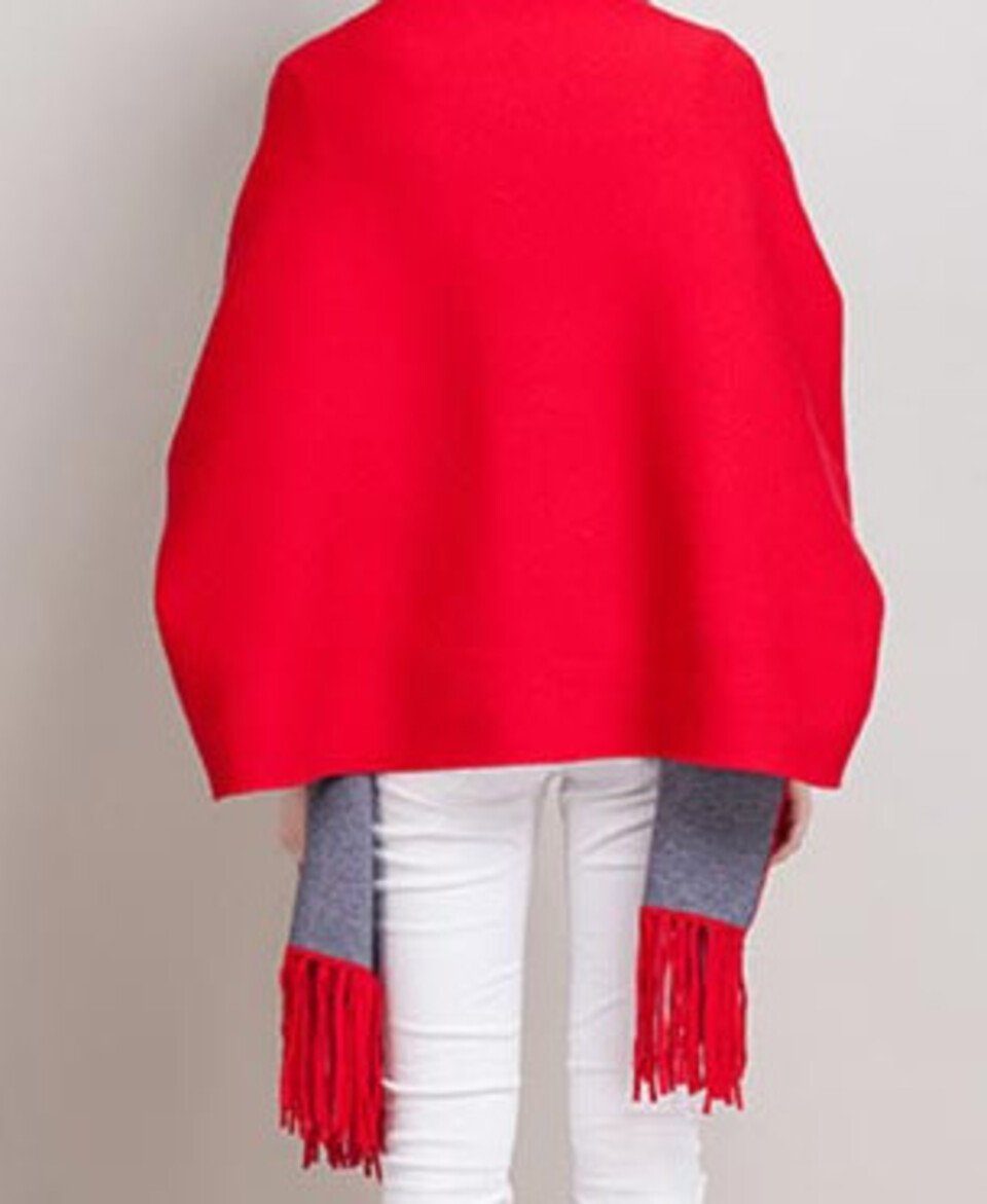 MyBeautyworld24 Poncho Frauen Poncho Ärmeln mit Strickpullover Mantel rot
