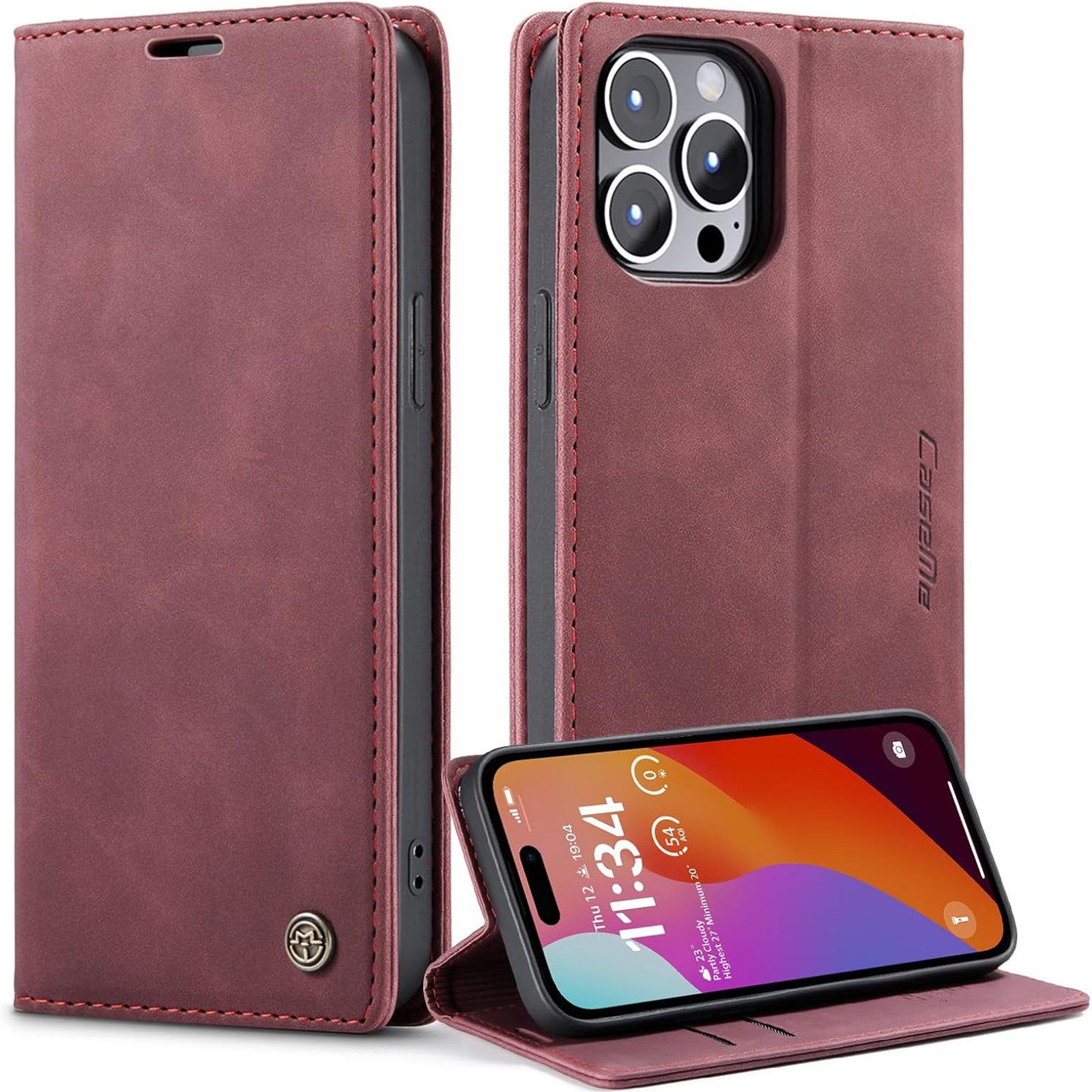 Wörleonline Handyhülle Schutzhülle für Apple iPhone 15 Pro Hülle, mit Magnetverschluss und zwei Kartenfächern, Klapphülle, Flip Case