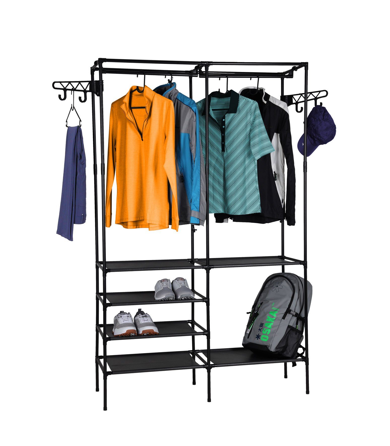 Spetebo Вешалки для одежды Metall Garderobe mit Ablagen und Stange 170x108 cm, (Packung, 1 tlg), Вешалки для одежды schwarz freistehend