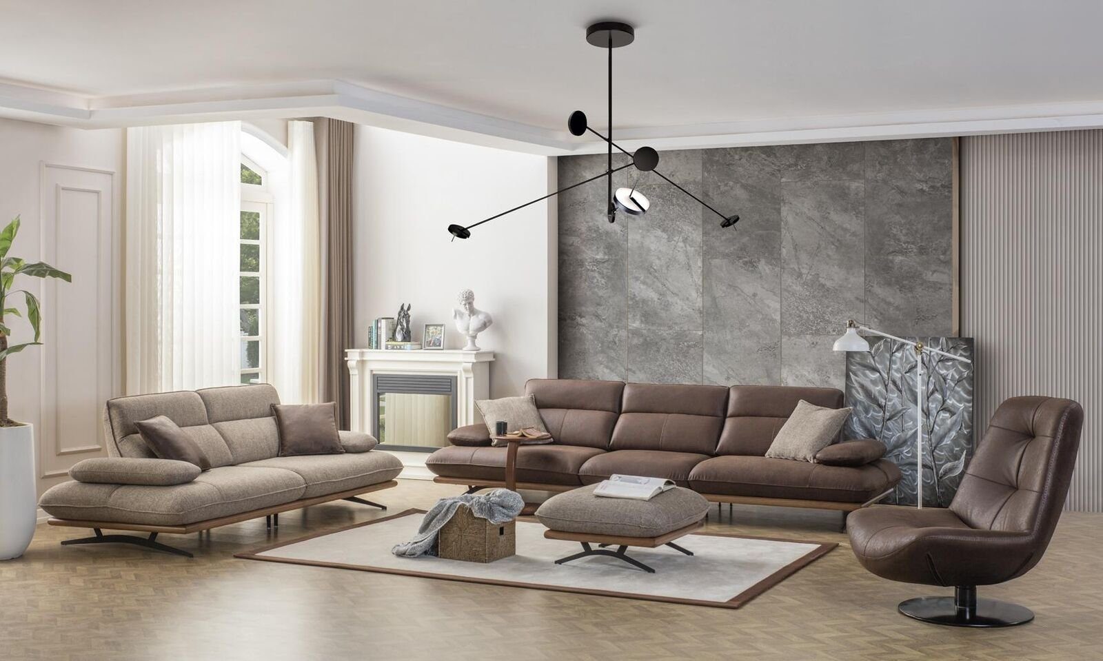 Sofa Wohnzimmer Sofas Grau Sitzer 1 3 Sitz Modern, Dreisitzer Stoff JVmoebel Luxus Sofa Teile