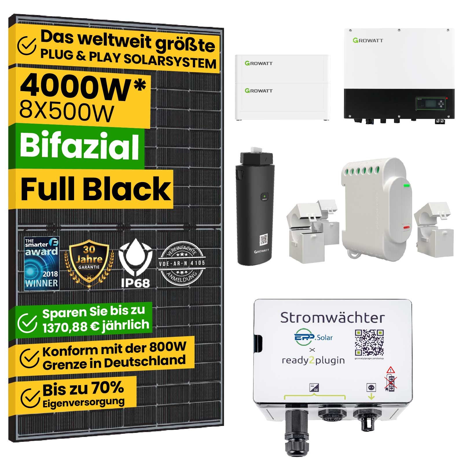 Thumbnail - EPP.Solar Solaranlage 3000W/4000W/6000W/Ready2plugin Solaranlage mit Speicher, 4000,00 W, Monokristallin, (8x 500W Bifaz...
