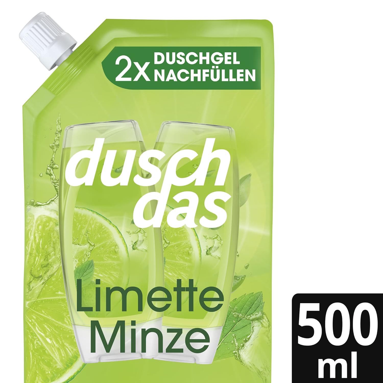 duschdas Duschgel 1x Duschgel Limette Minze Nachfüllbeutel Duschbad 500 ml, 1-tlg., Duschbad mit Fresh-Energy-Duftformel