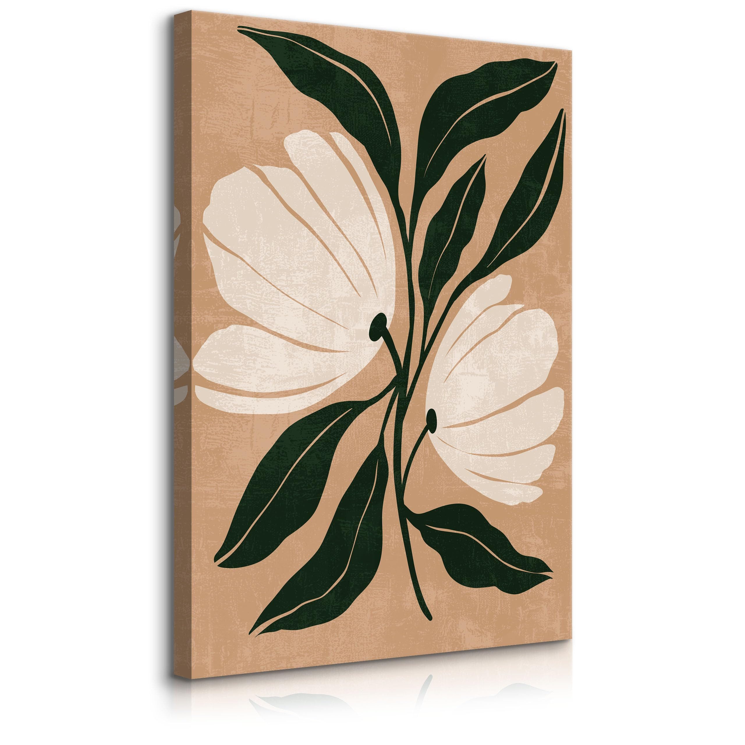 Muralo Leinwandbild Natur – Leinwandbild Wandbild Kunstdruck Wohnzimmer, Blumen (1 St), Aquarell – Weiße Blumen, 70 x 100 cm, aufhängefertig
