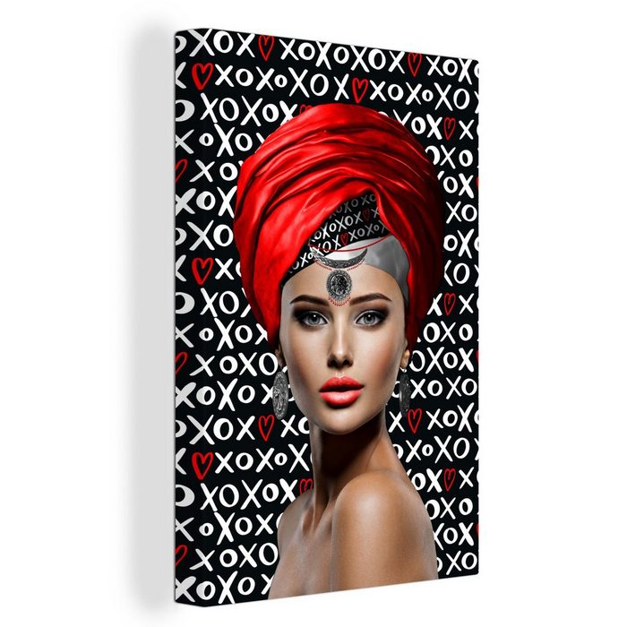 OneMillionCanvasses® Leinwandbild Frau - Muster - Rot (1 St) Leinwandbild fertig bespannt inkl. Zackenaufhänger Gemälde