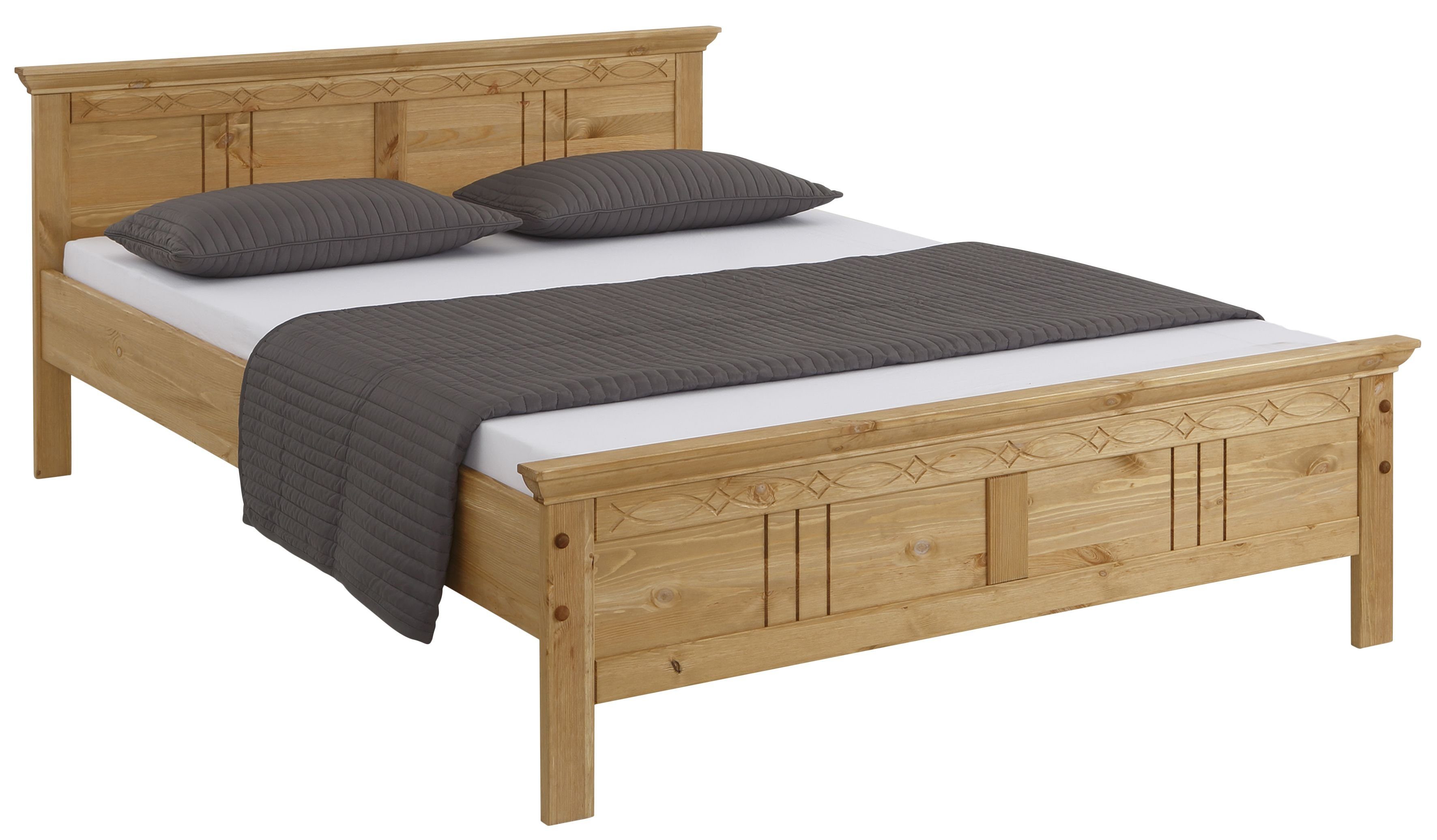 Home affaire Massivholzbett Indra, TOPSELLER, Landhausstil, edles Design,zertifiziertes Massivholz (Breite/Belastbarkeit 180cm/220 KG, 140cm/180 KG, 90cm/120 KG), mit dekorativen Fräsungen, in 2 Breiten und Farben